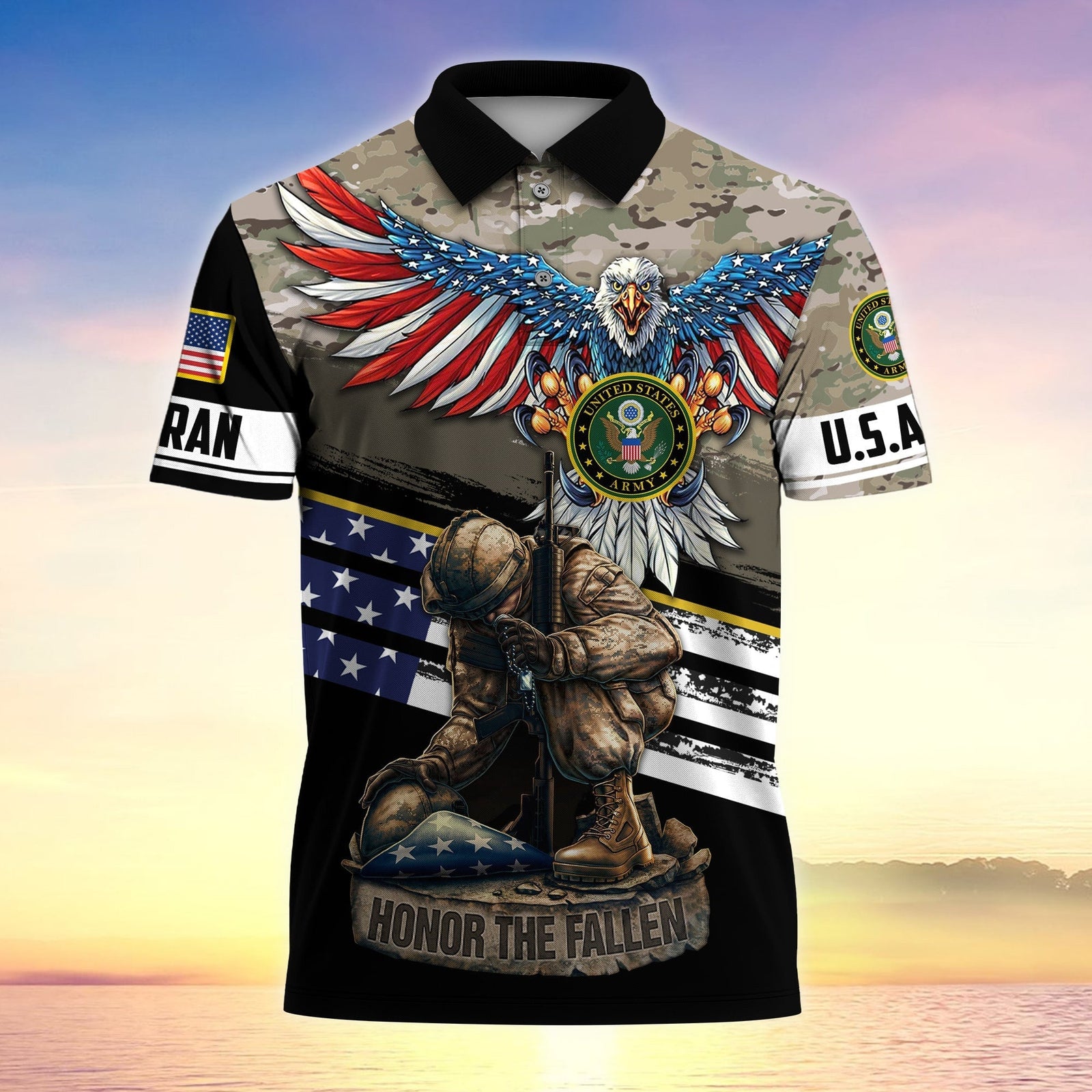 BlueJose Premium U.S Multiple Service Veteran Polo Shirt
