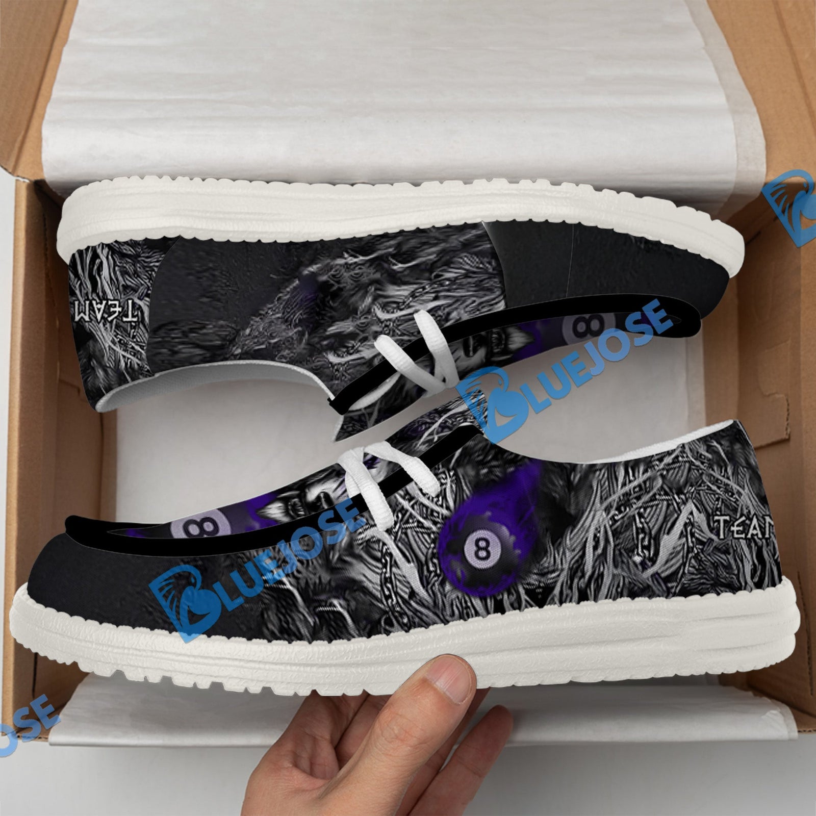 BlueJose Billiards 8 Chain Scar Wolf White Canvas Loafer Shoes (4 Colors)