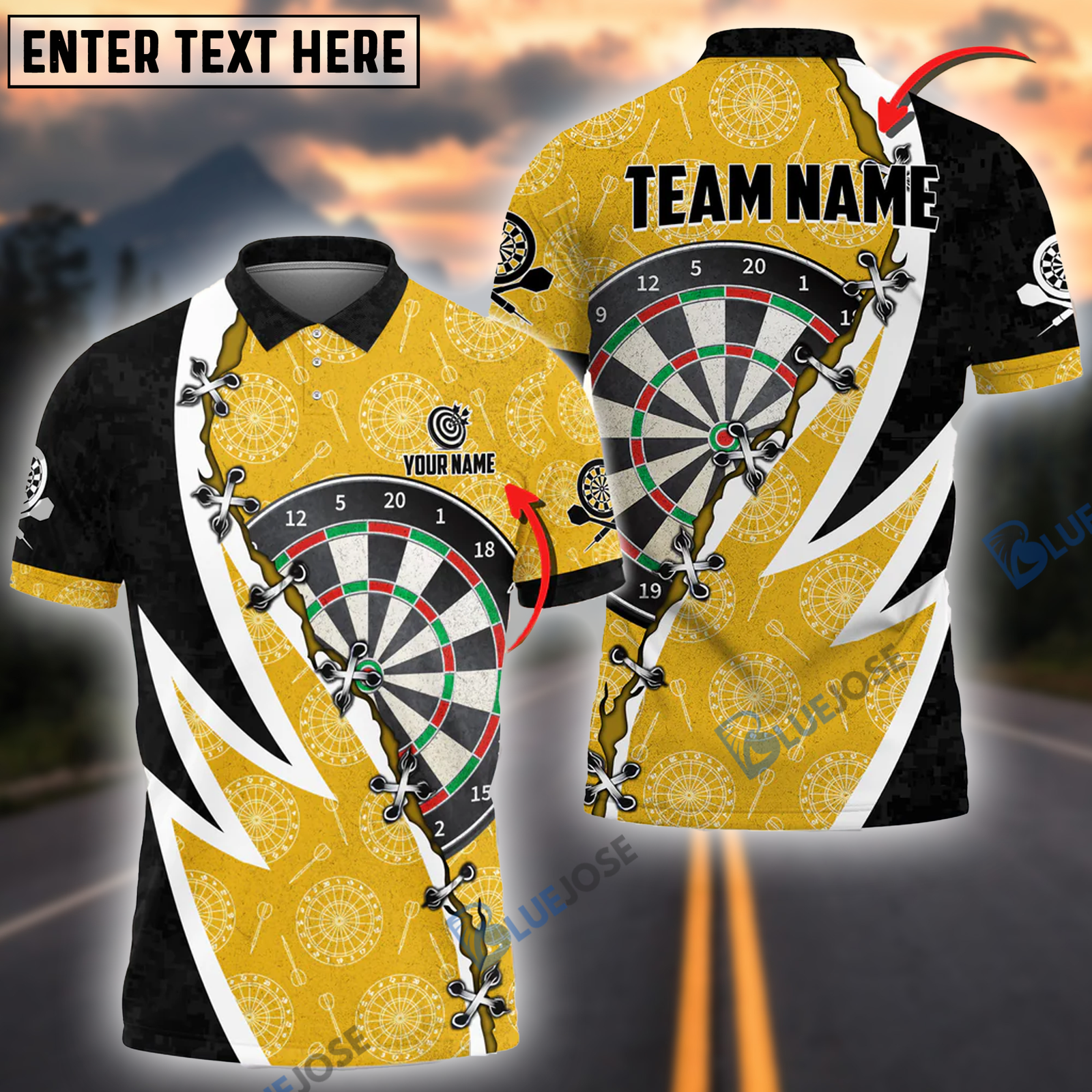 BlueJose Wing Darts Personalized Name, Team Name Shirt (4 Colors)