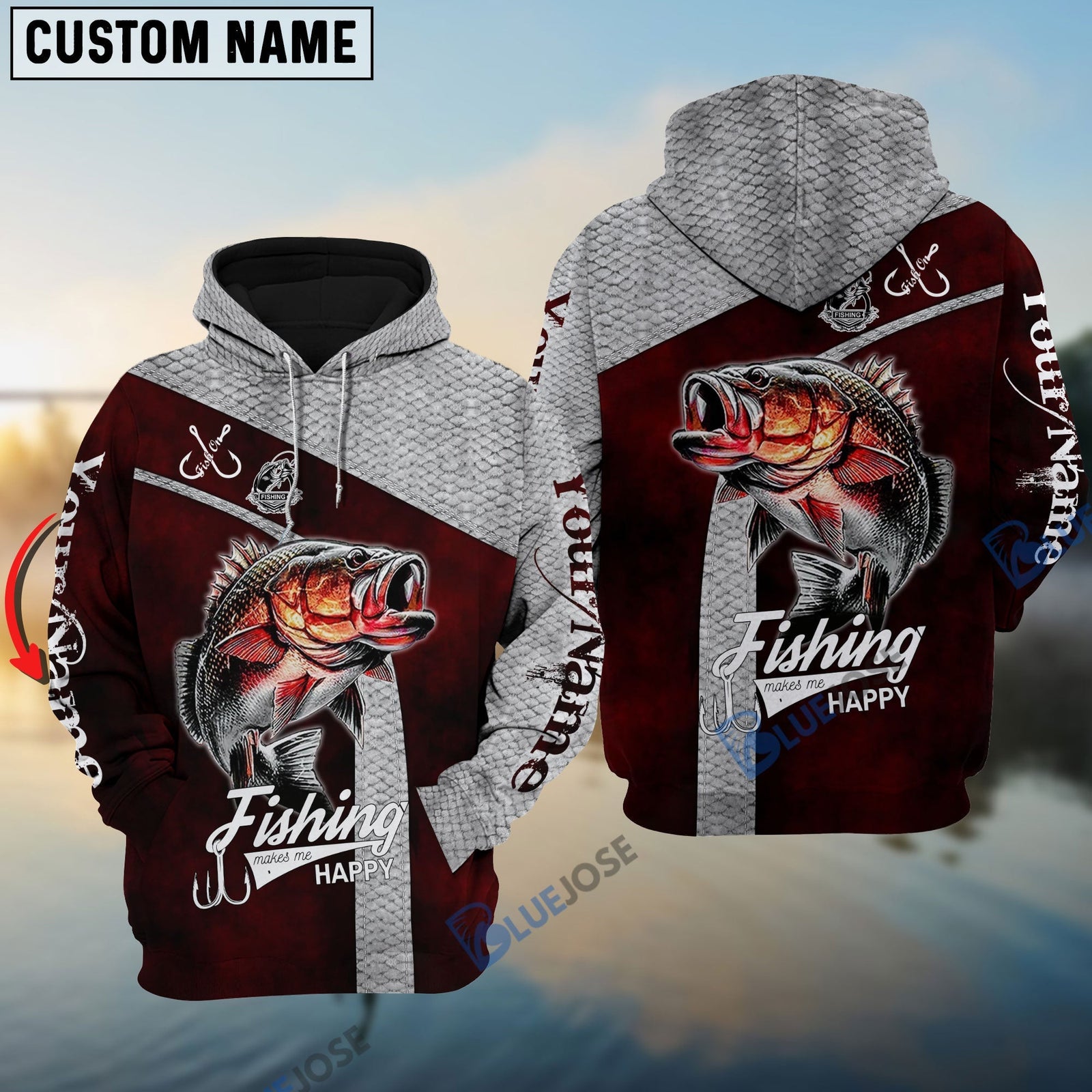 BlueJose Personalized Fishing Red Custom Name Shirt