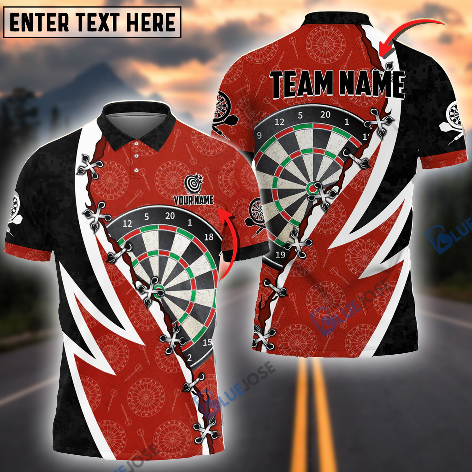 BlueJose Wing Darts Personalized Name, Team Name Shirt (4 Colors)