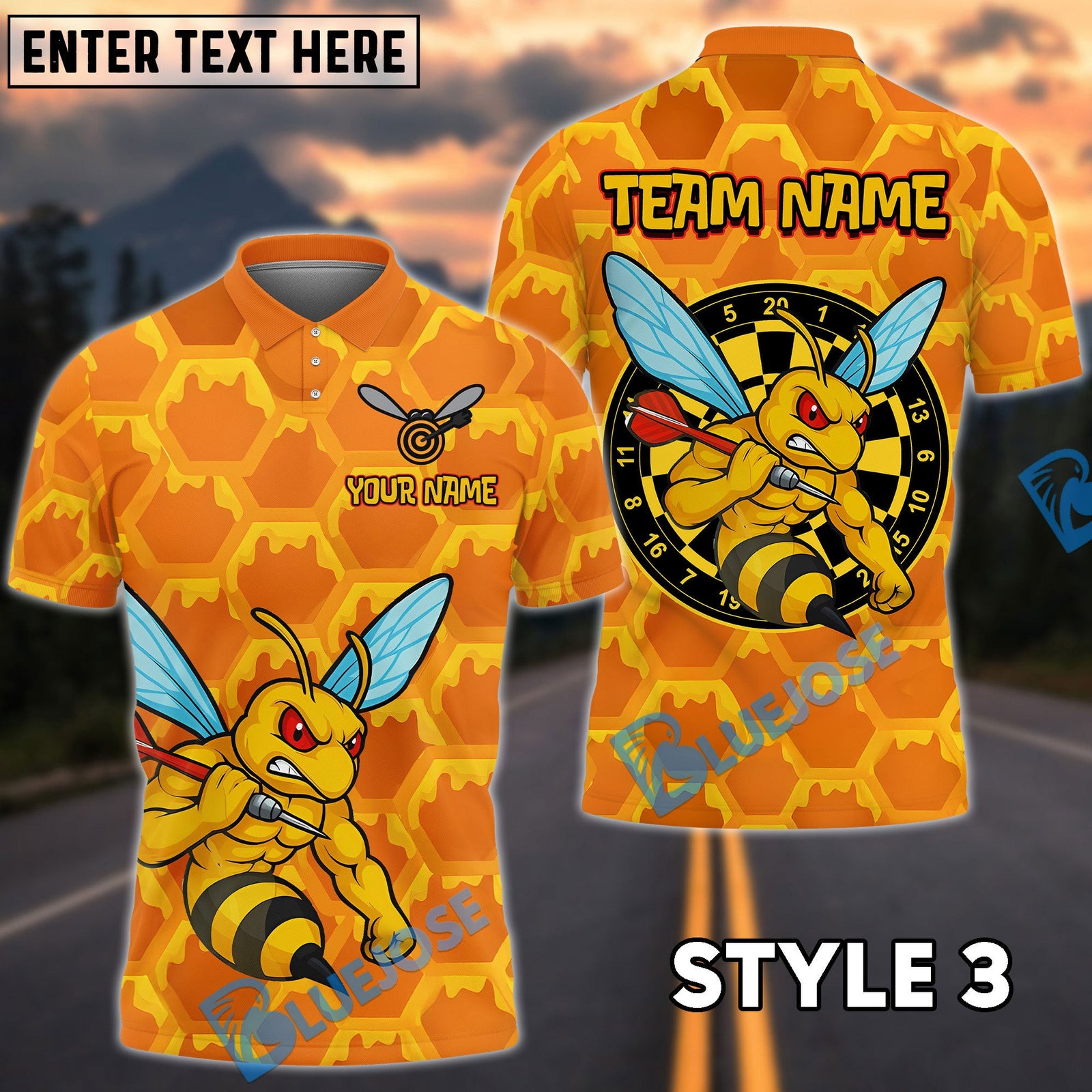 BlueJose Darts Bee Sting Customized Name, Team Name 3D Shirt (4 Colors)