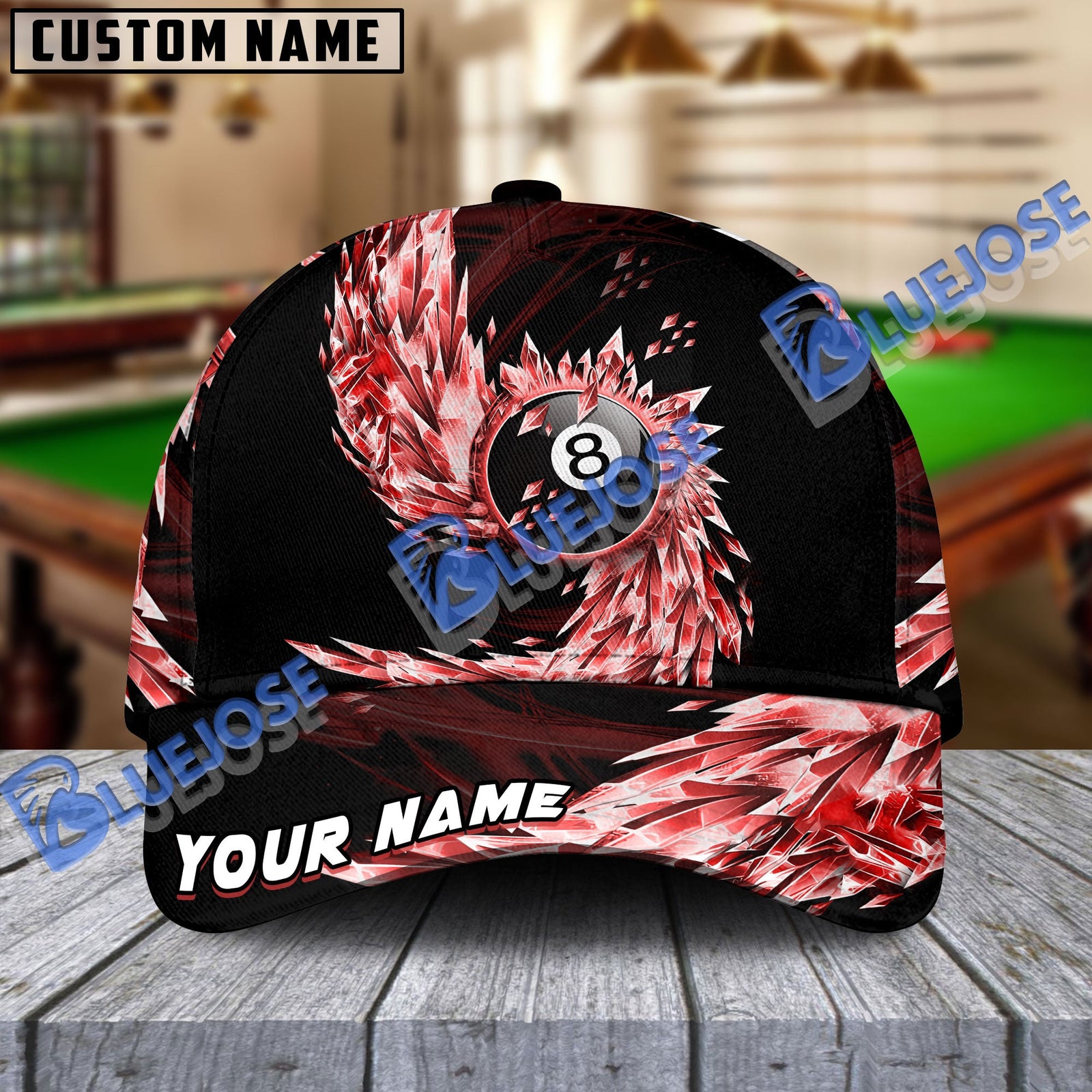 BlueJose Billiards Ball 8 Breath Of Ice Personalized Name Cap (6 Colors)