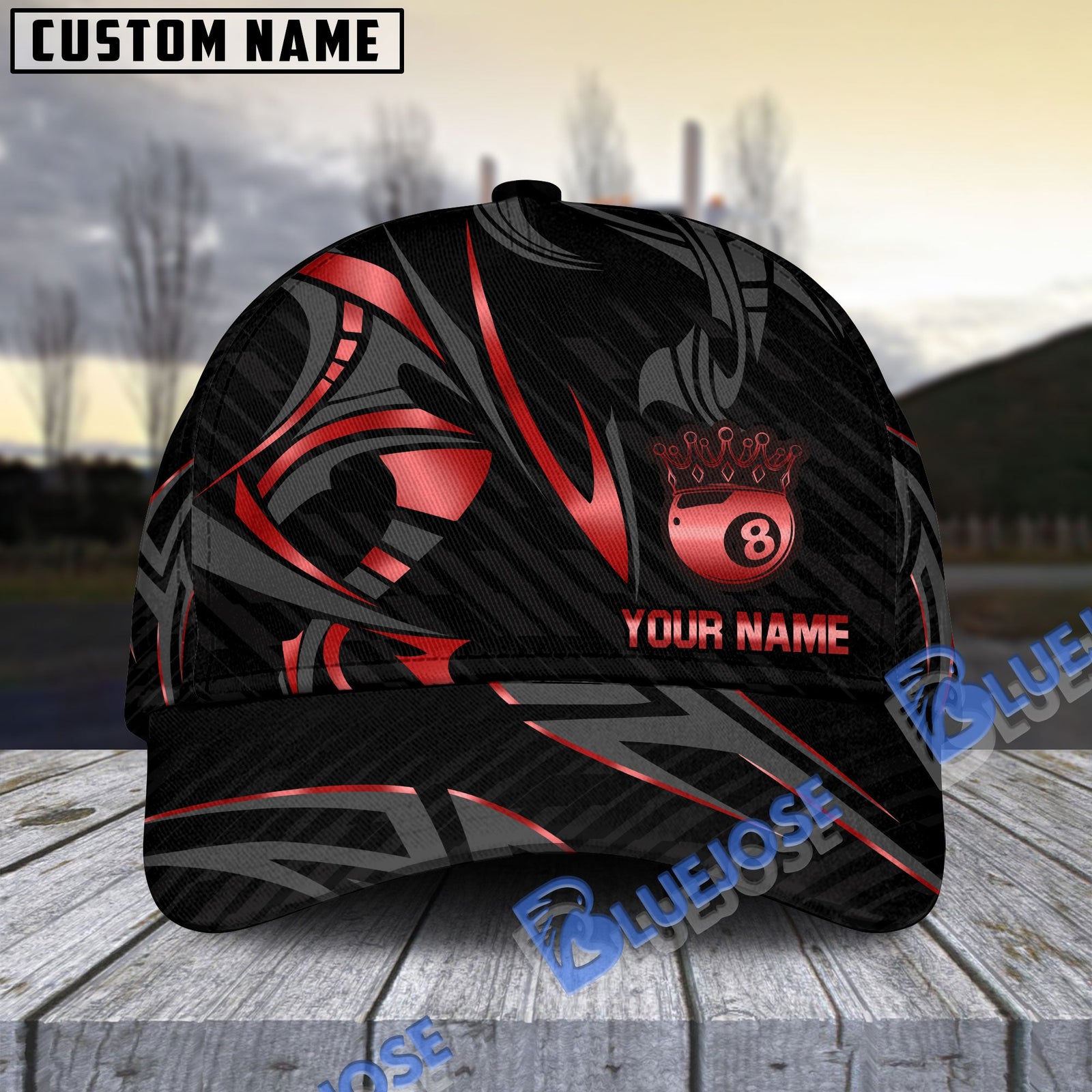BlueJose Billiards Ball 8 Crown Personalized Name Cap (4 colors)
