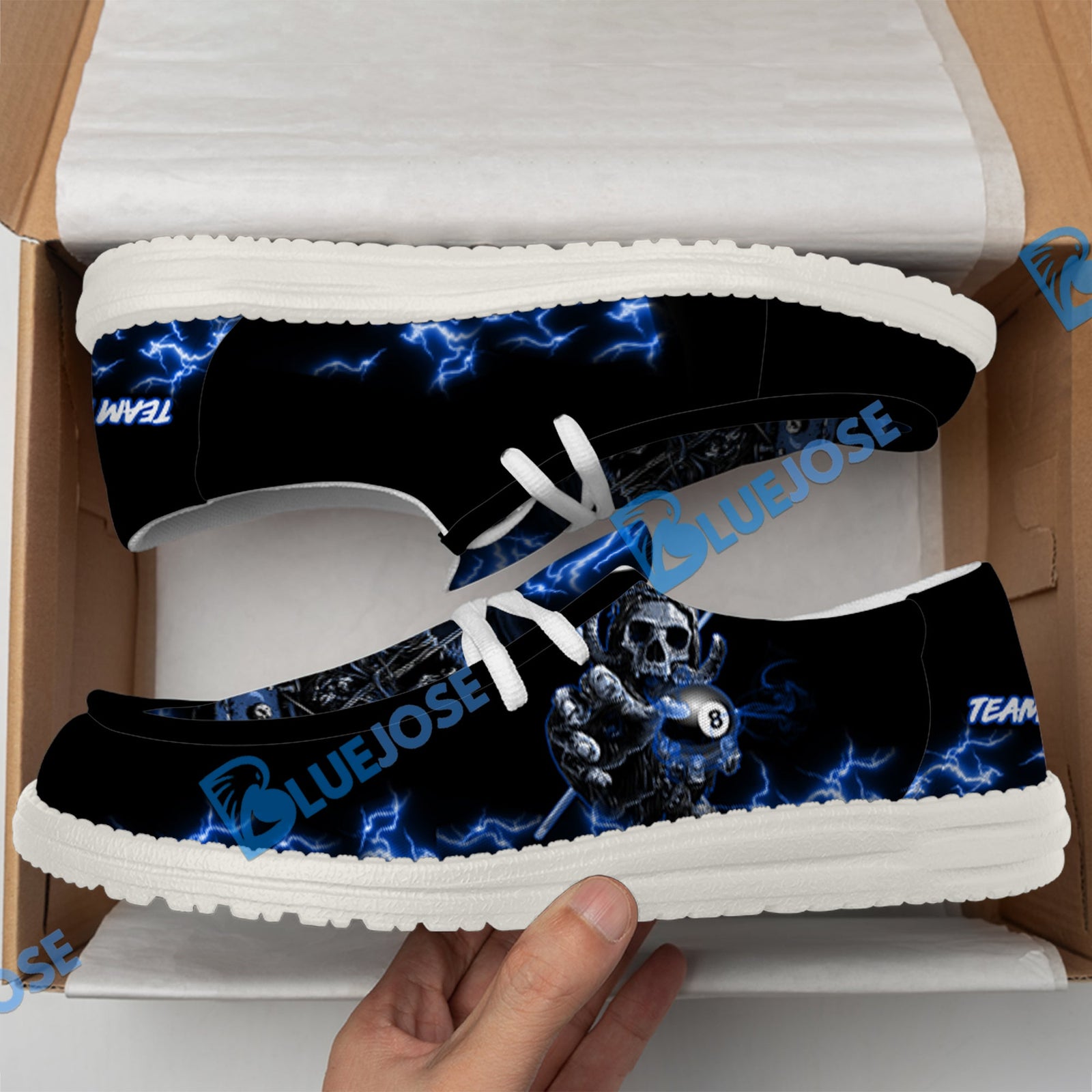 BlueJose Billiards Skull Fire White Canvas Loafer Shoes (4 Colors)