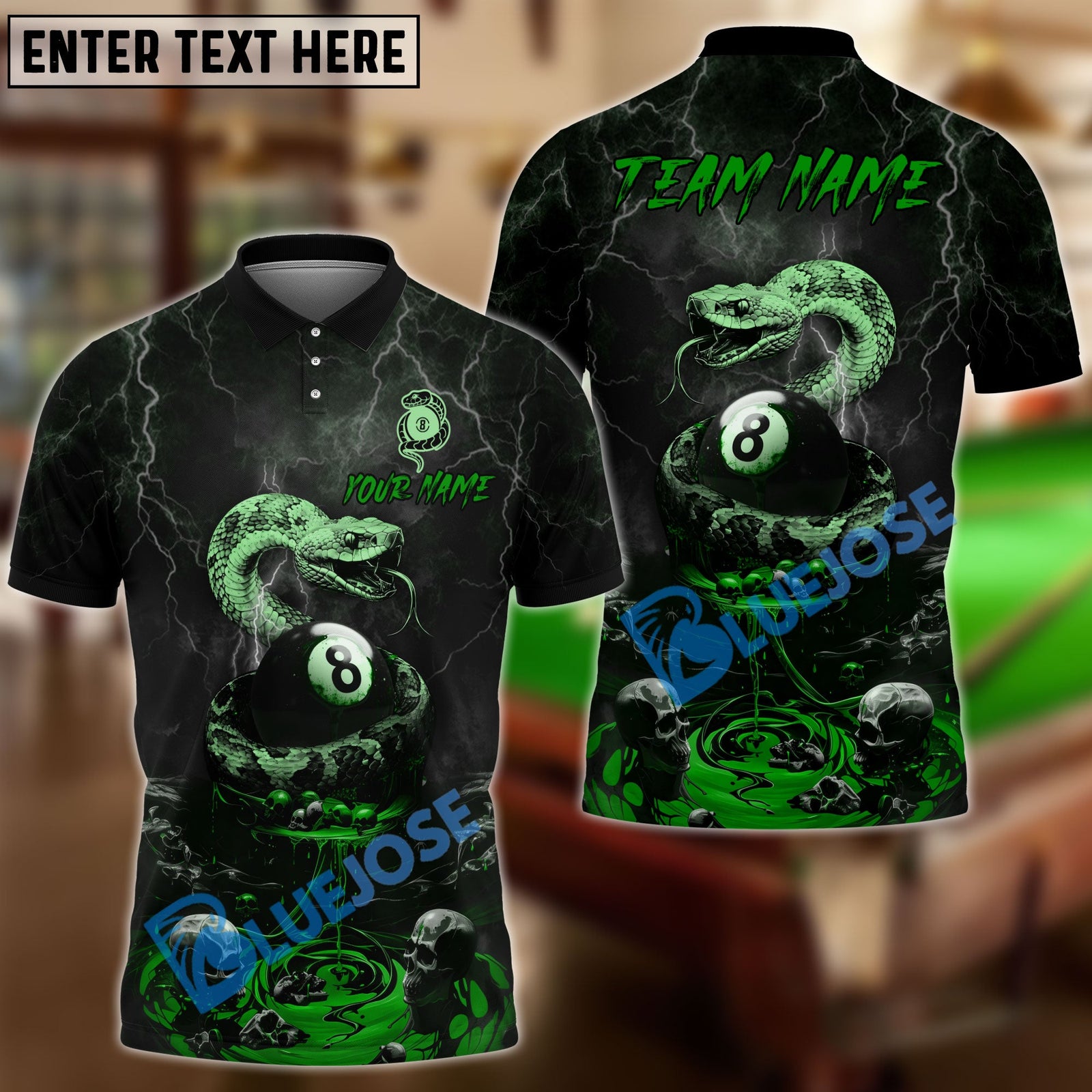 BlueJose Billiards Ball 8 Bloody Snake Personalized Name, Team Name Unisex Shirt (4 Colors)