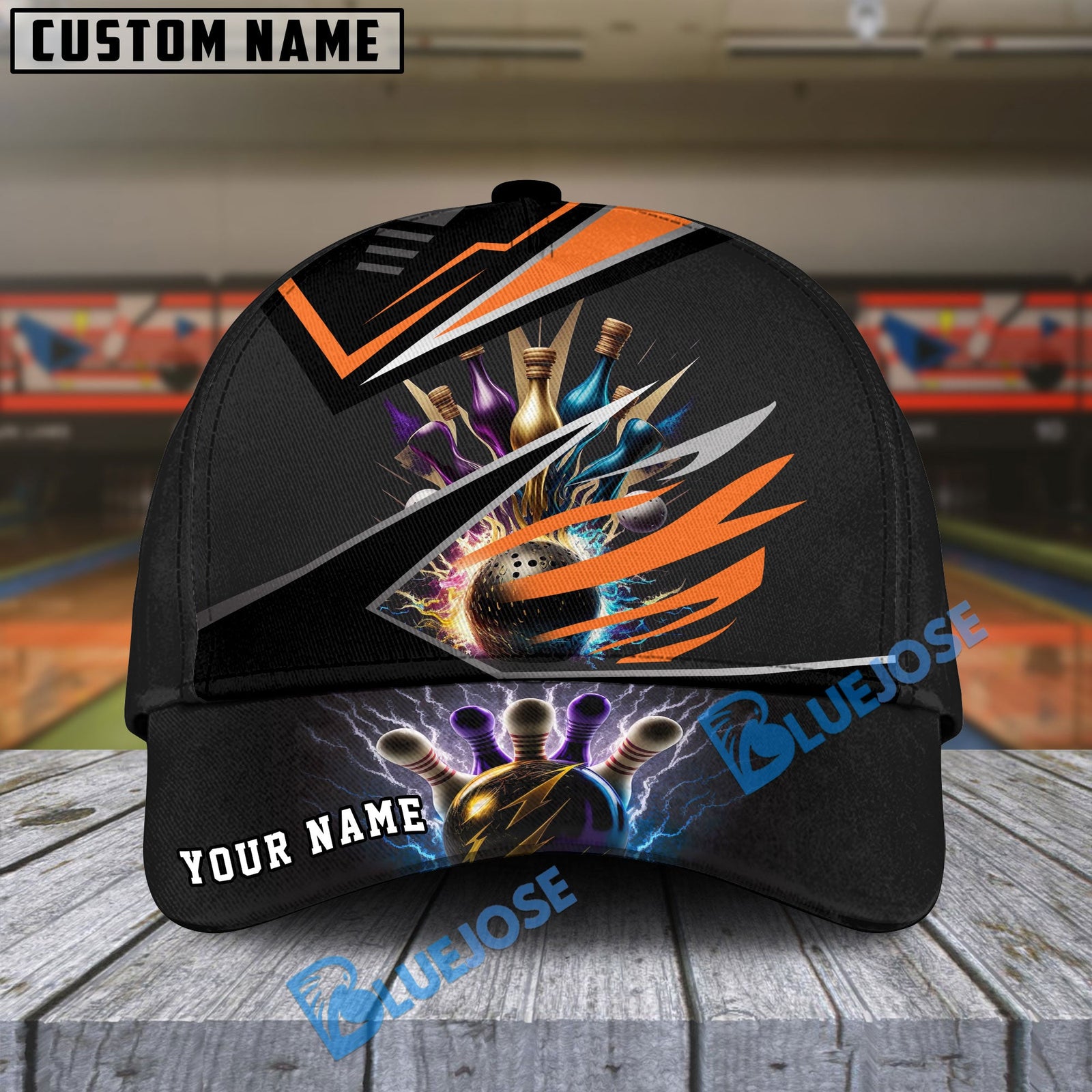 BlueJoses Bowling And Pins Premium Multicolor Personalized Name Cap