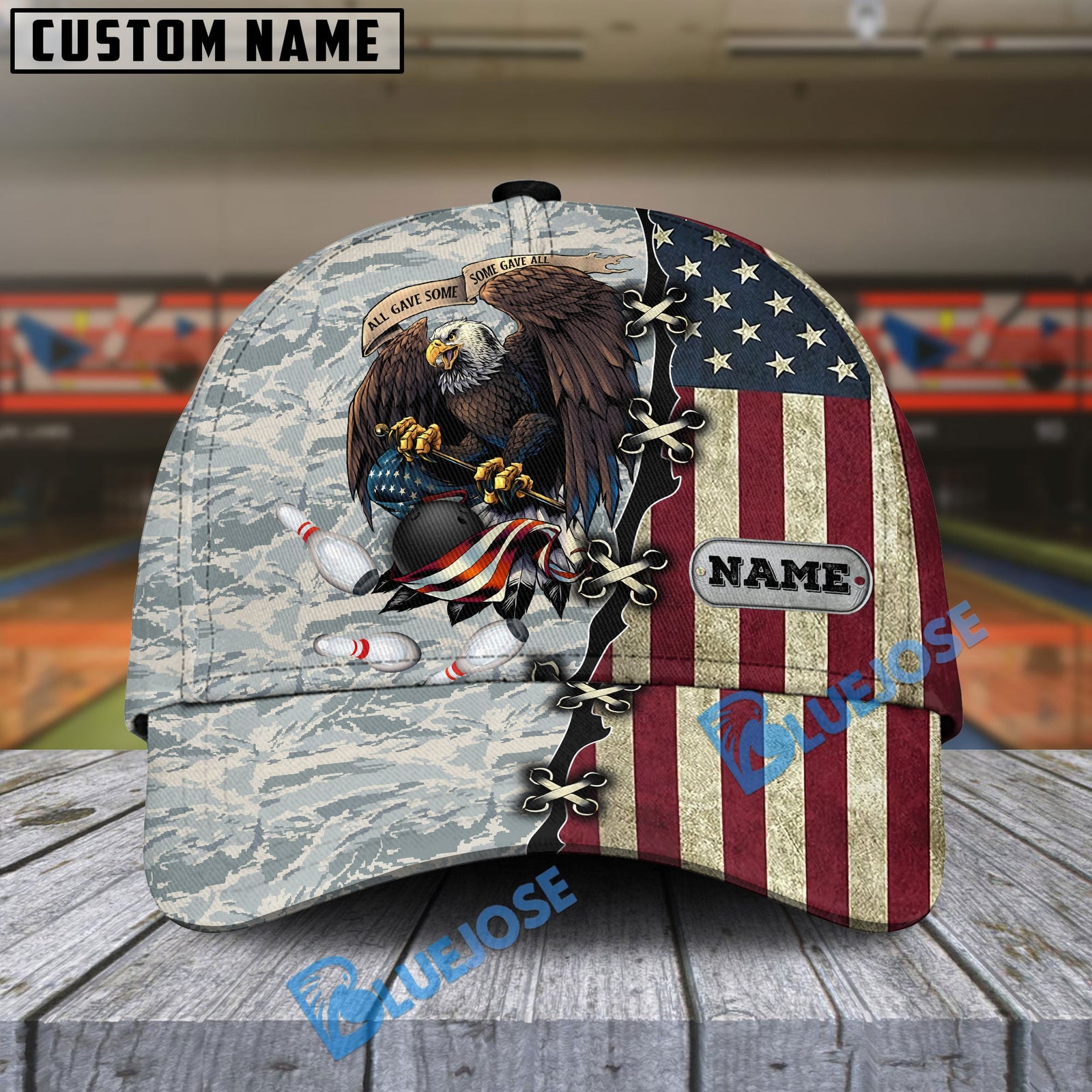 BlueJoses Bowling And Pins Eagles Army Multicolor Personalized Name Cap