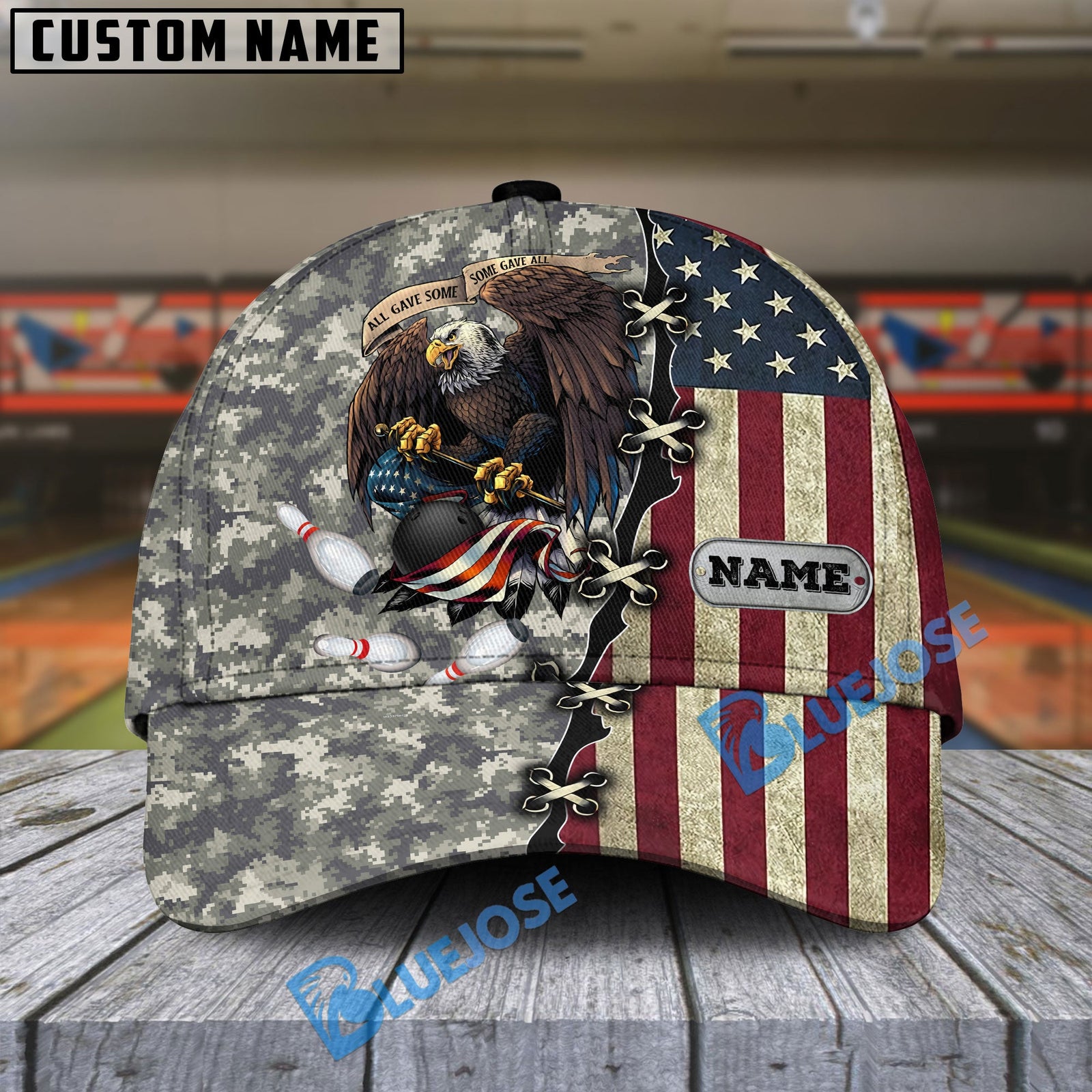 BlueJoses Bowling And Pins Eagles Army Multicolor Personalized Name Cap