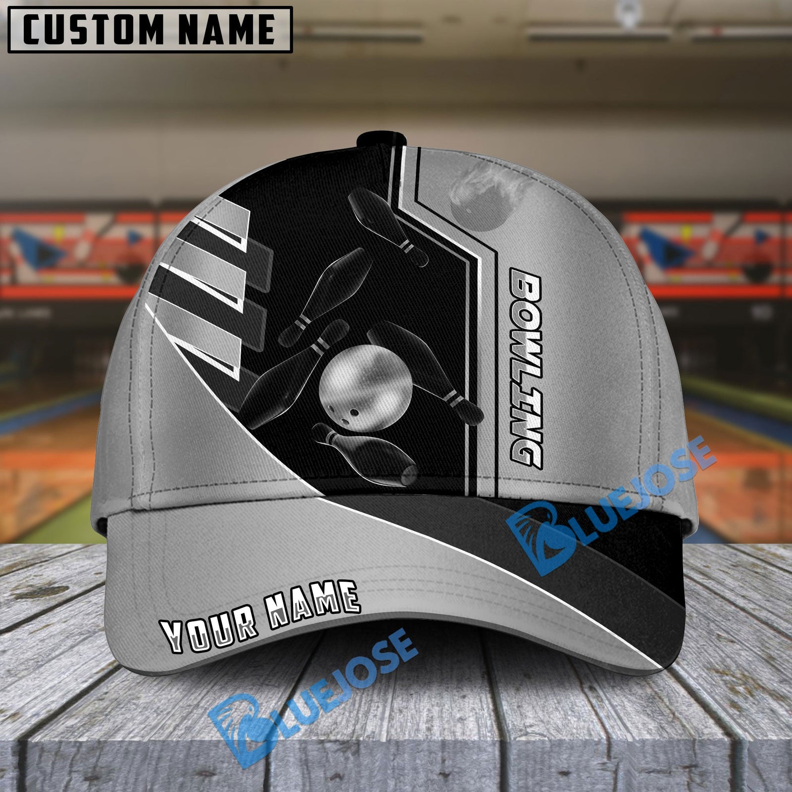 BlueJoses Bowling And Pins Premium Line Multicolor Personalized Name Cap