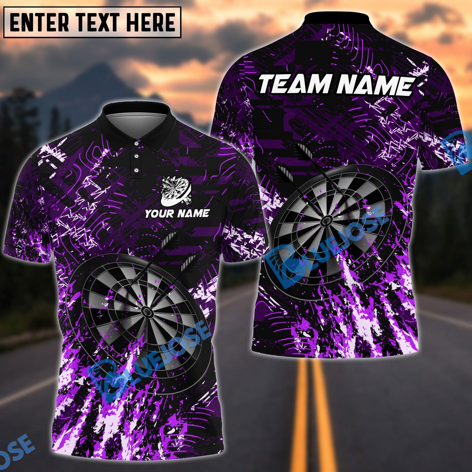 BlueJose Darts Dark Grunge Multicolor Options Personalized Name Shirt (4 Colors)