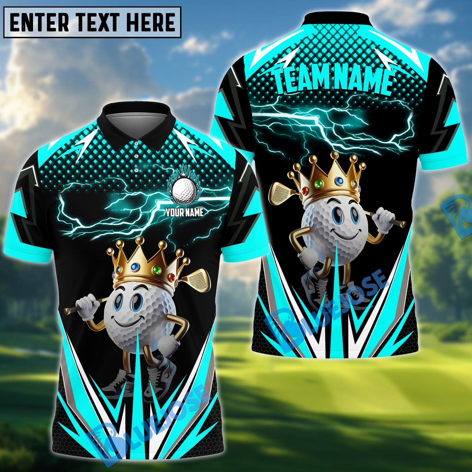 BlueJose Golf Funny Ball Thunder Pattern Customized Name, Team Name 3D Shirts (4 Colors)