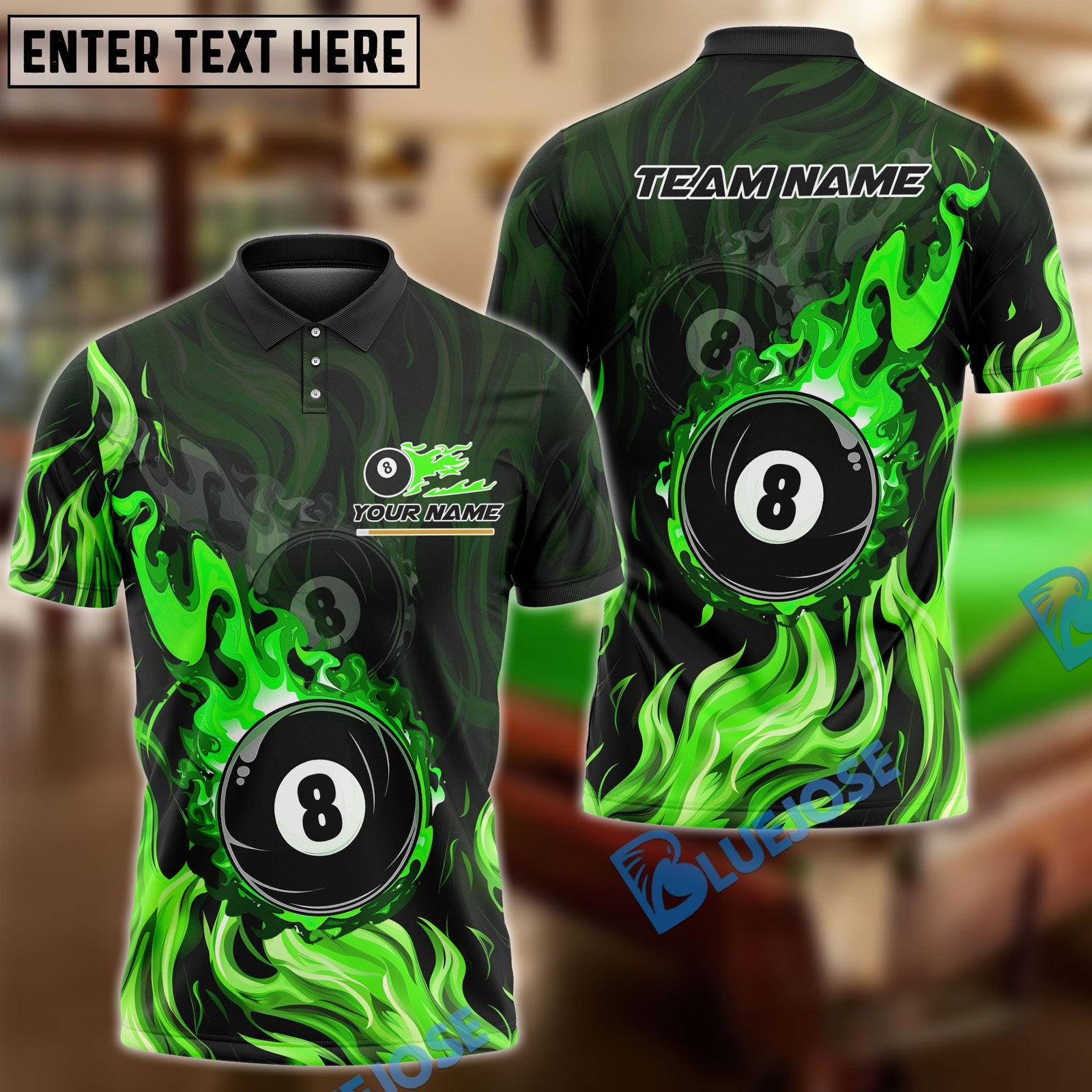 BlueJose Billiards 8 Ball Double Fire Personalized Name Shirt (4 Colors)