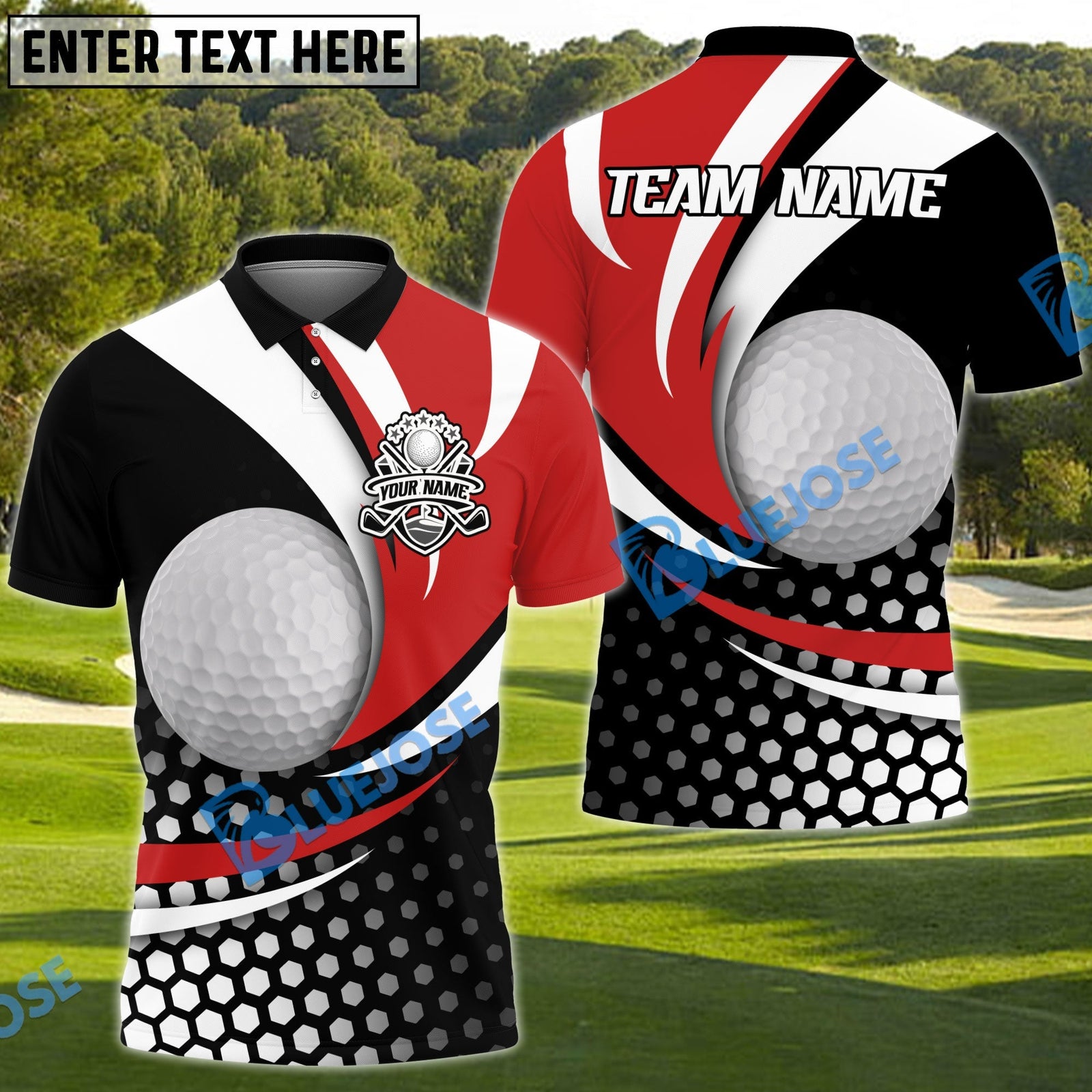BlueJose Golf Curved Dot Pattern Customized Name, Team Name 3D Shirts (4 Colors)