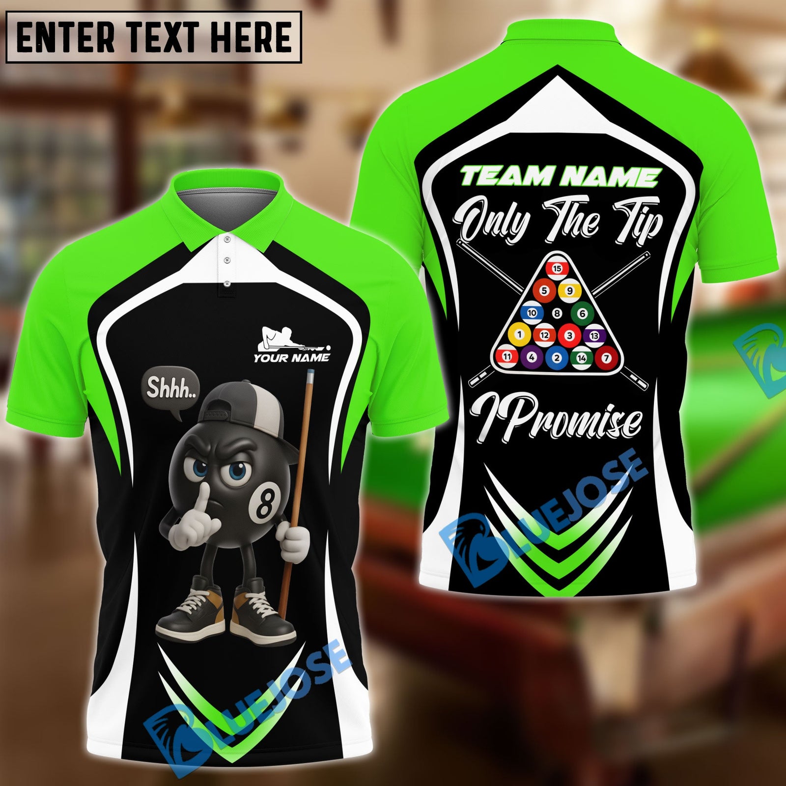 BlueJose Billiards 8-Ball Pool Only The Tip I Promise Ver Triangle Rack Personalized Name, Team Name Unisex Shirt (4 Colors)