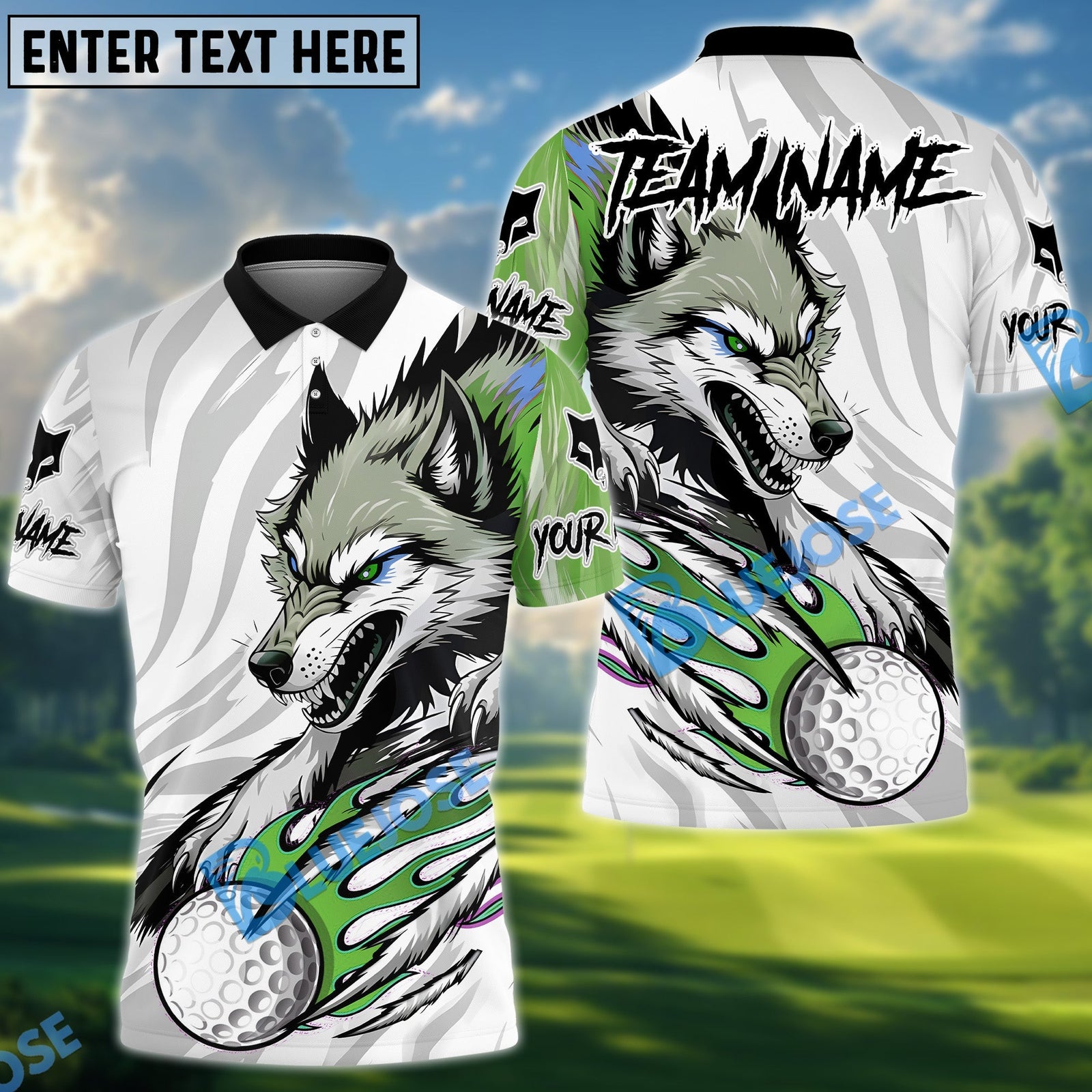 BlueJose Savage Wolf Golf Polo Customized Name, Team Name 3D Shirts (4 Colors)