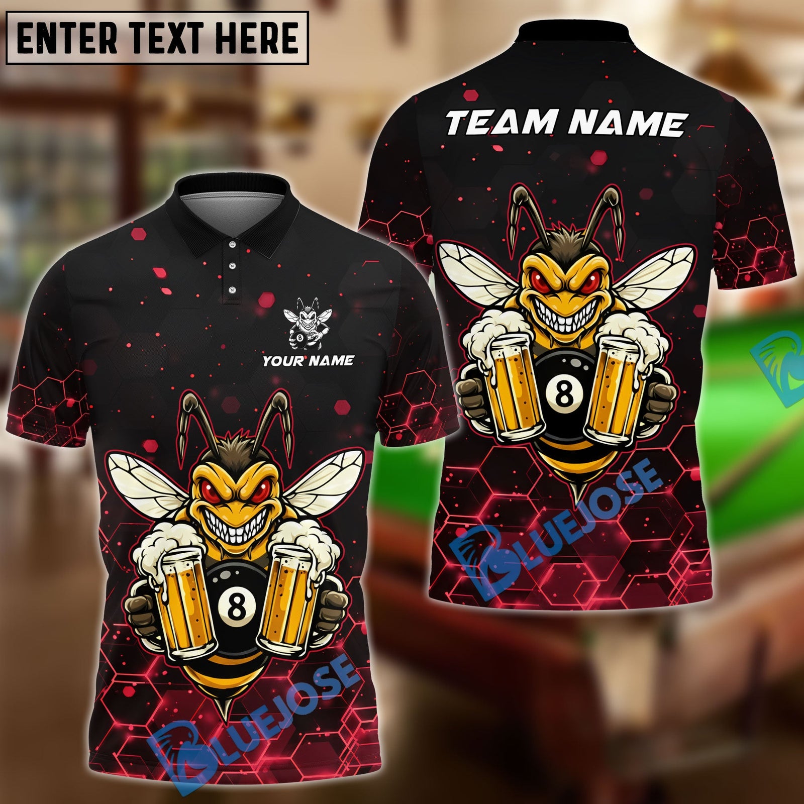BlueJose Billiards 8 Ball Funny Beer Bee Customized Name, Team Name 3D Shirt (6 Colors)