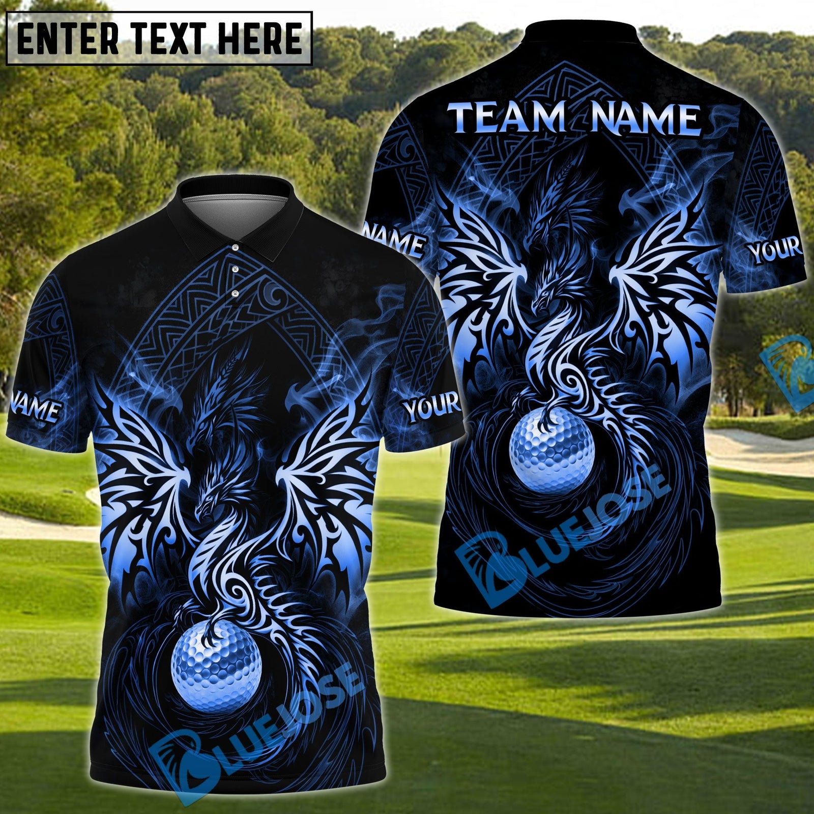 BlueJose Dragon Fairway Golf Polo Customized Name, Team Name 3D Shirts (4 Colors)