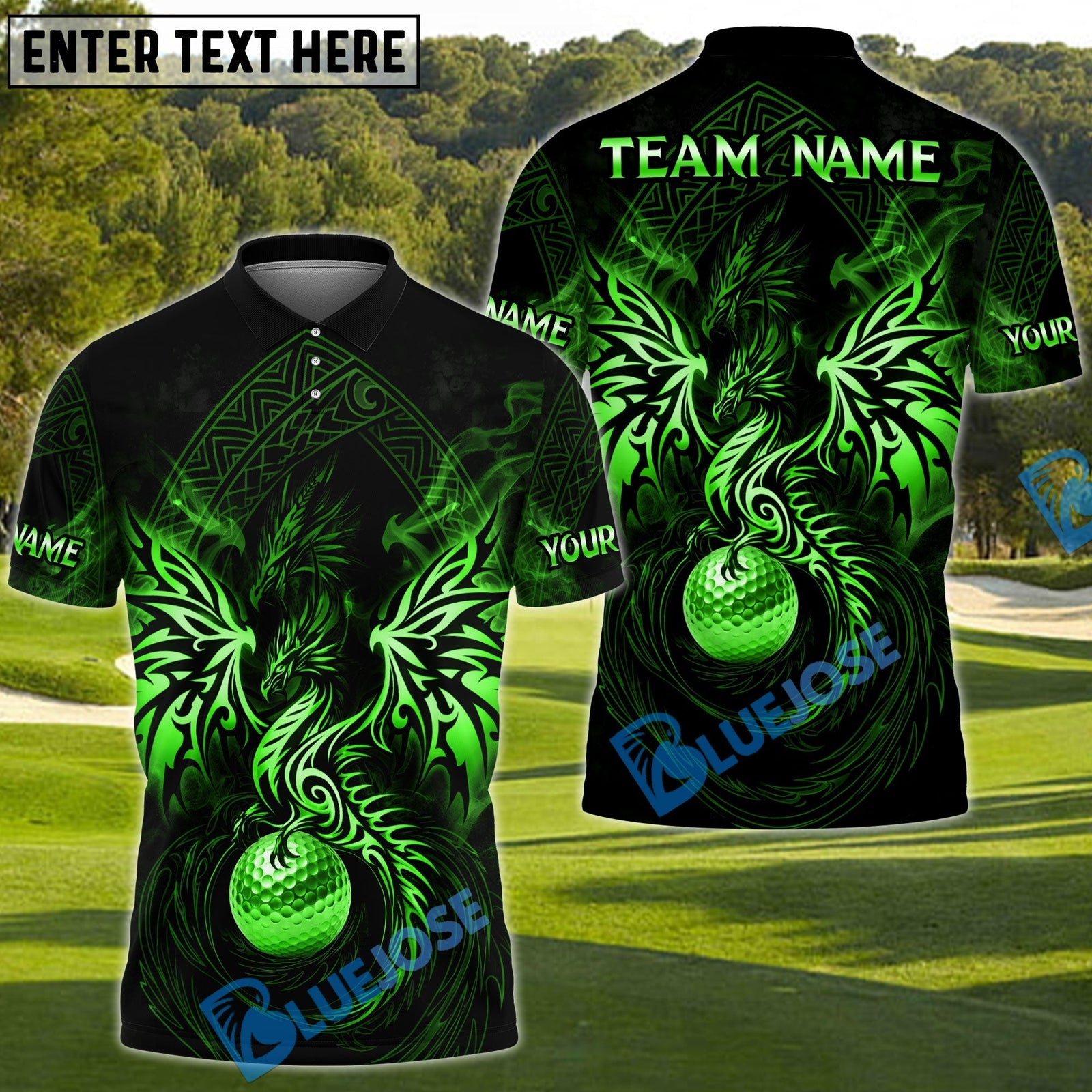 BlueJose Dragon Fairway Golf Polo Customized Name, Team Name 3D Shirts (4 Colors)