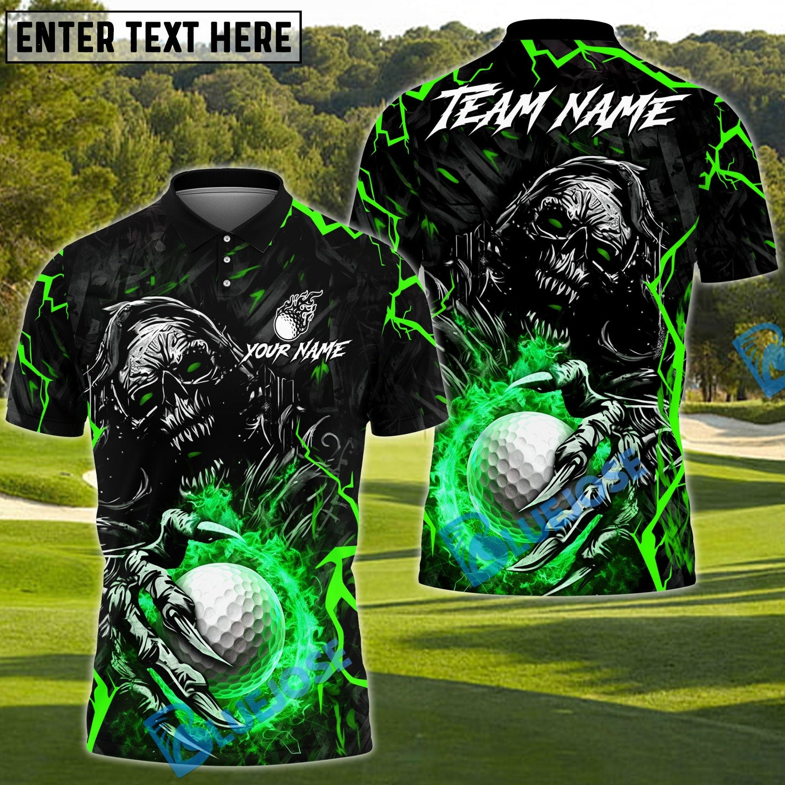 BlueJose Fire Reaper Golf Polo Customized Name, Team Name 3D Shirts (4 Colors)