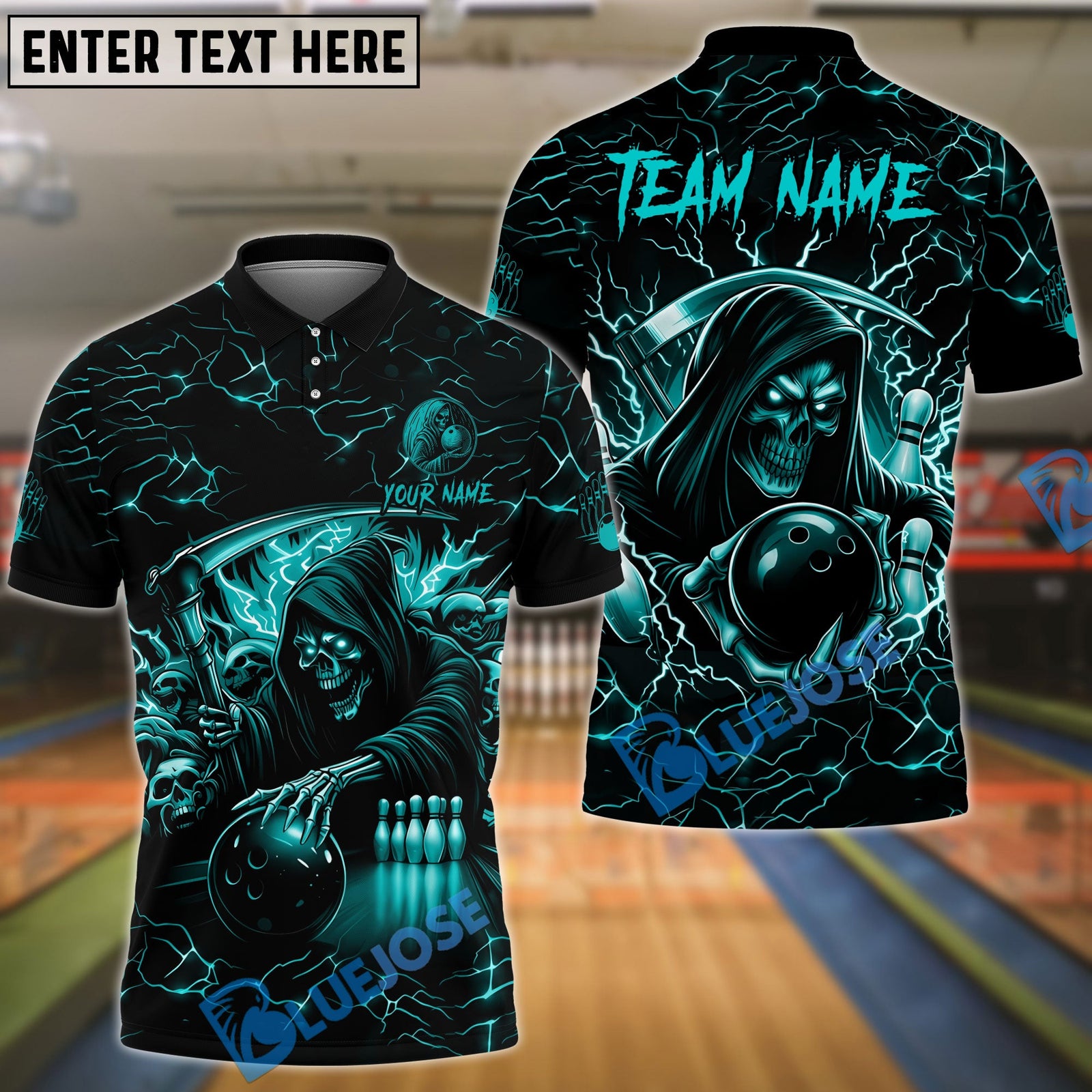 BlueJose Bowling & Pins Thunder Reaper On The Lane Customized Name, Team Name 3D Shirt (6 Colors)