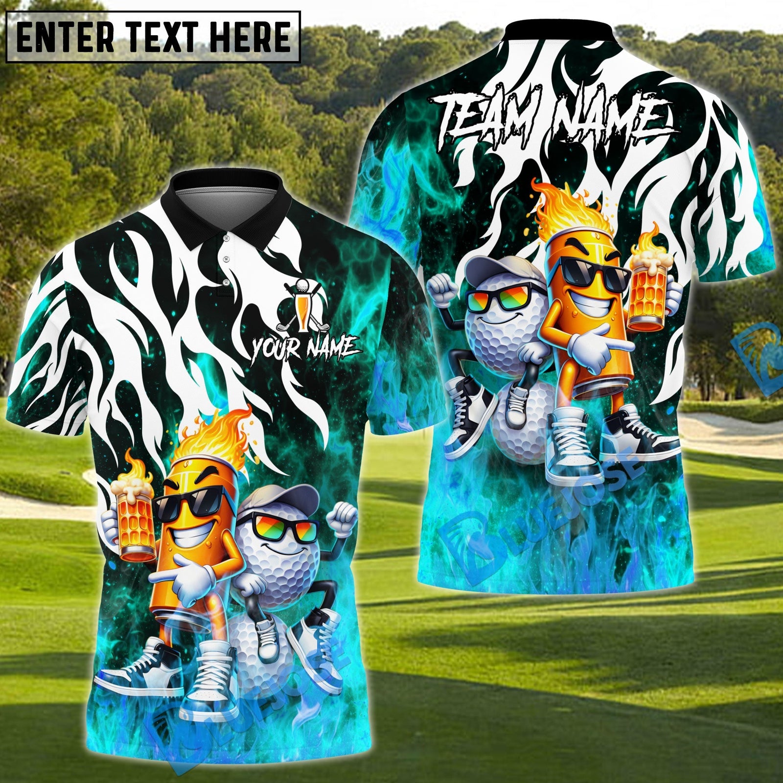 BlueJose Beer & Birdies Golf Polo Personalized Name, Team Name 3D Shirt (4 Colors)