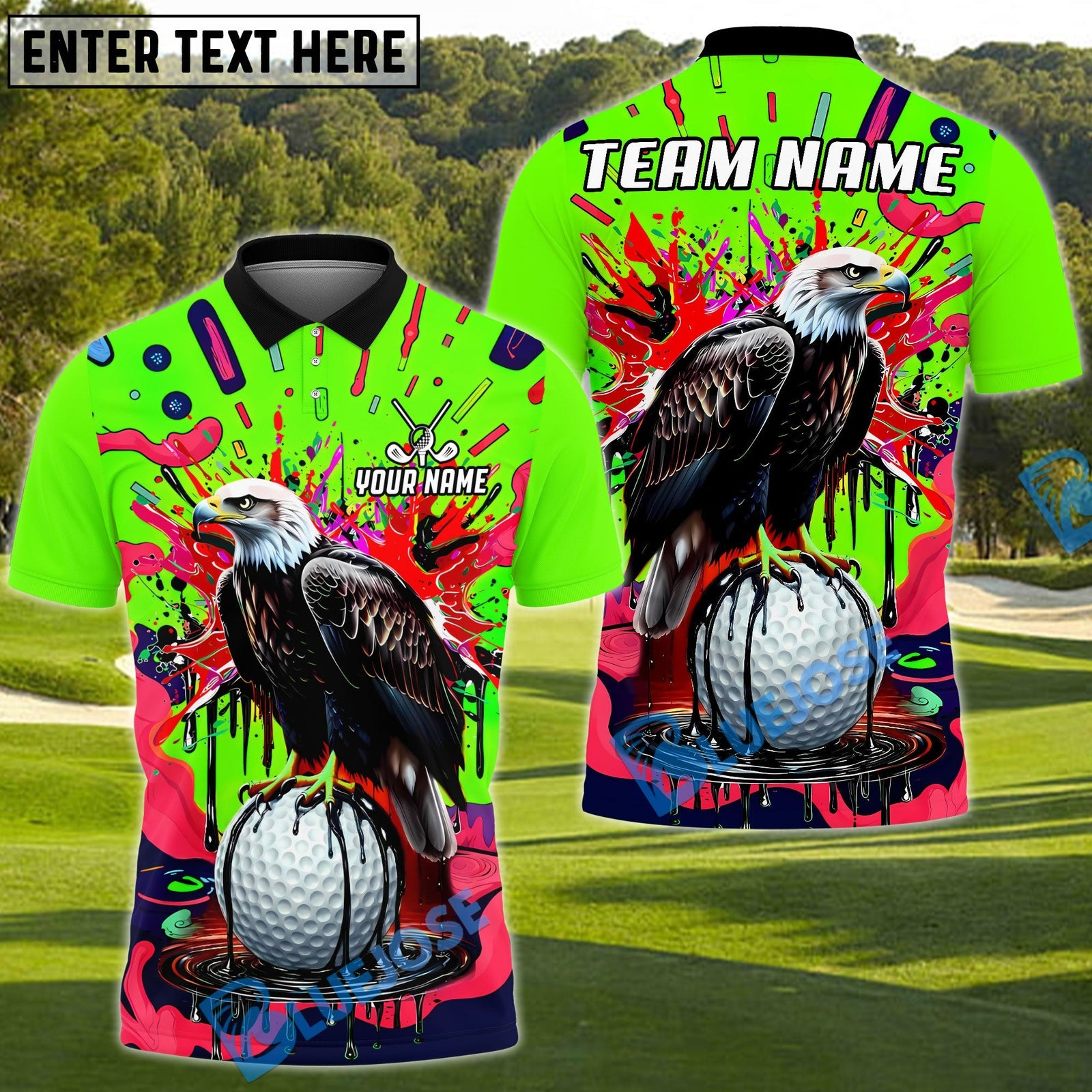 BlueJose Graffiti Eagle Golf Polo Personalized Name, Team Name 3D Shirt (4 Colors)