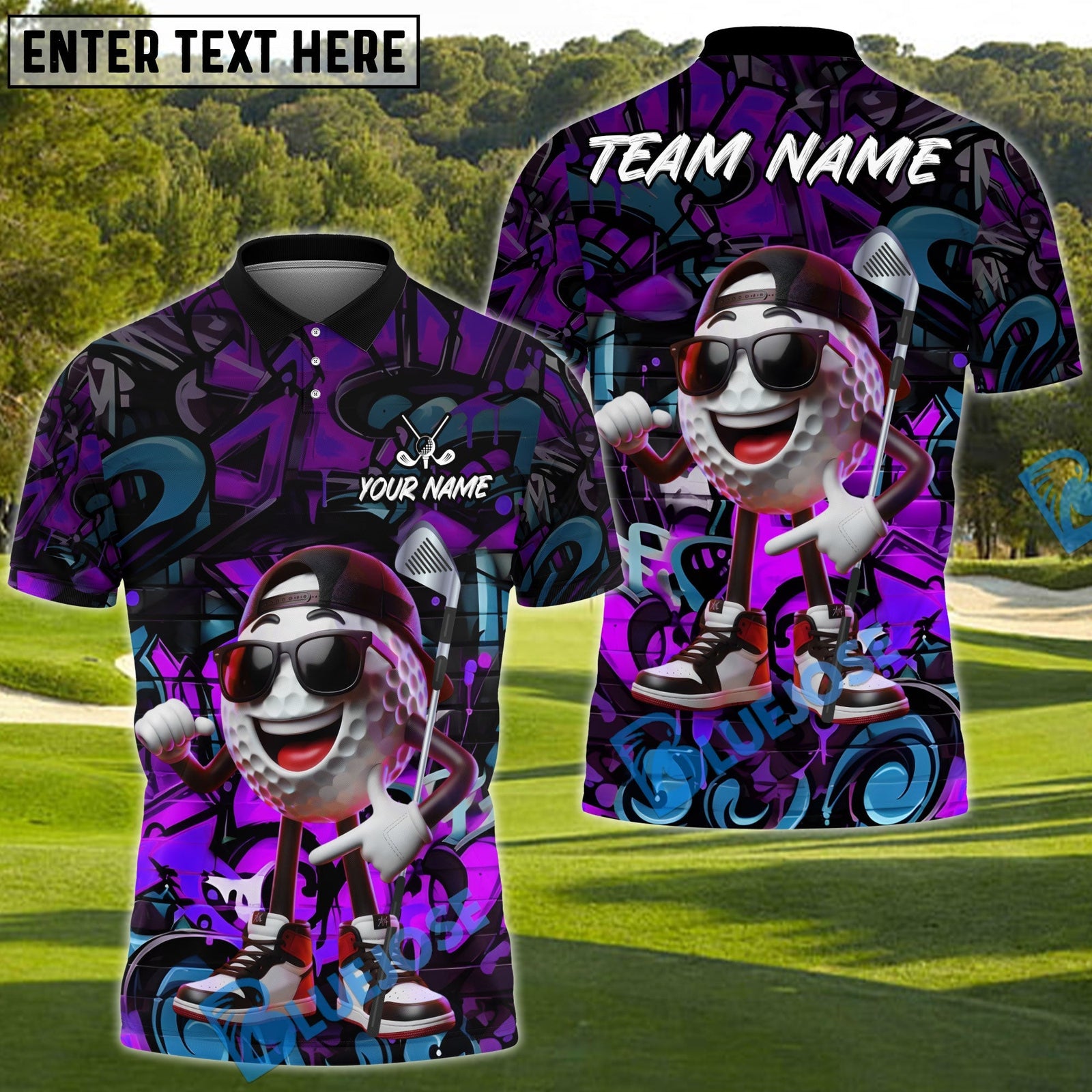 BlueJose Urban Fairway Golfer Polo Personalized Name, Team Name 3D Shirt (4 Colors)