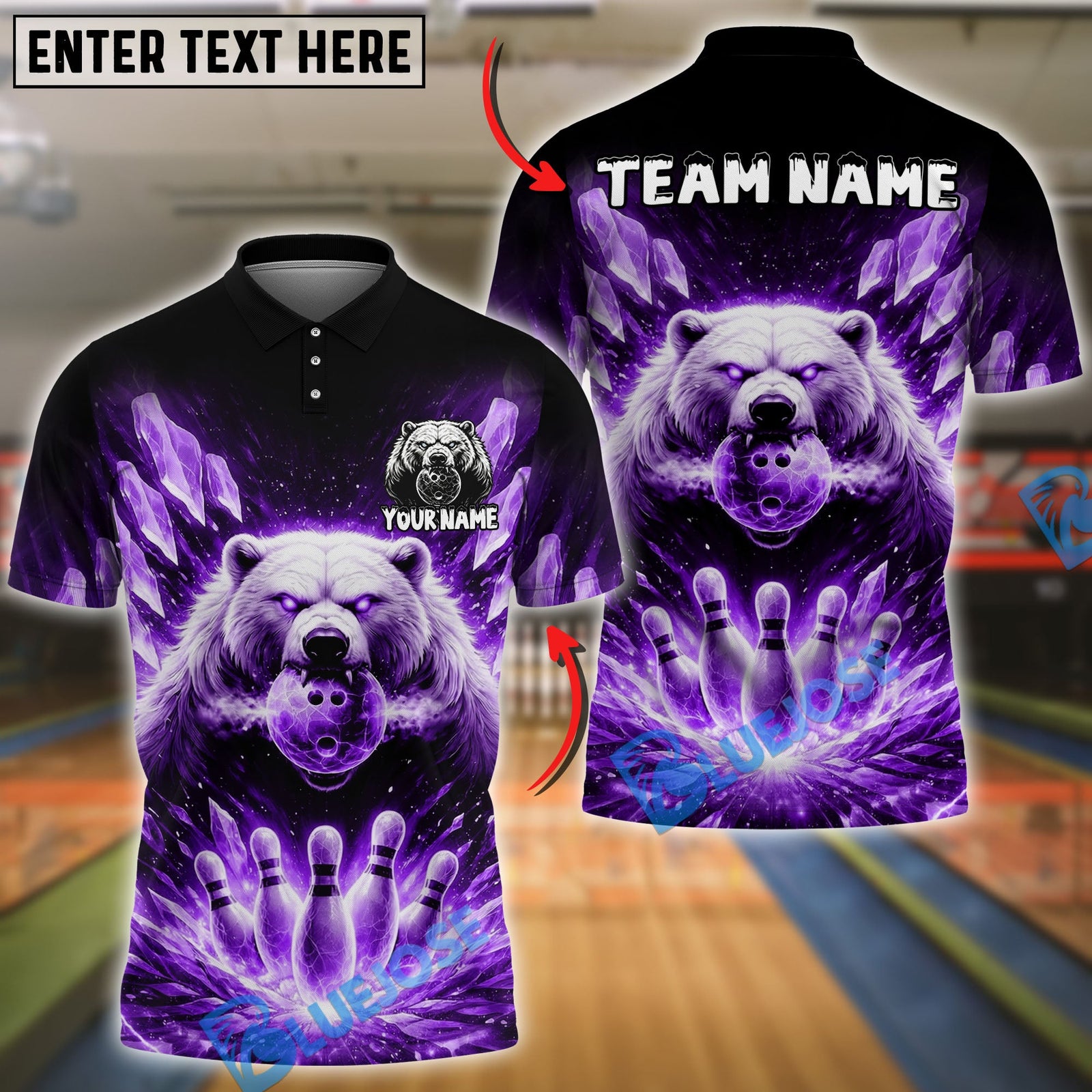 BlueJose Bowling And Pins Ice Polar Bear Customized Name, Team Name 3D Shirt (4 Colors)