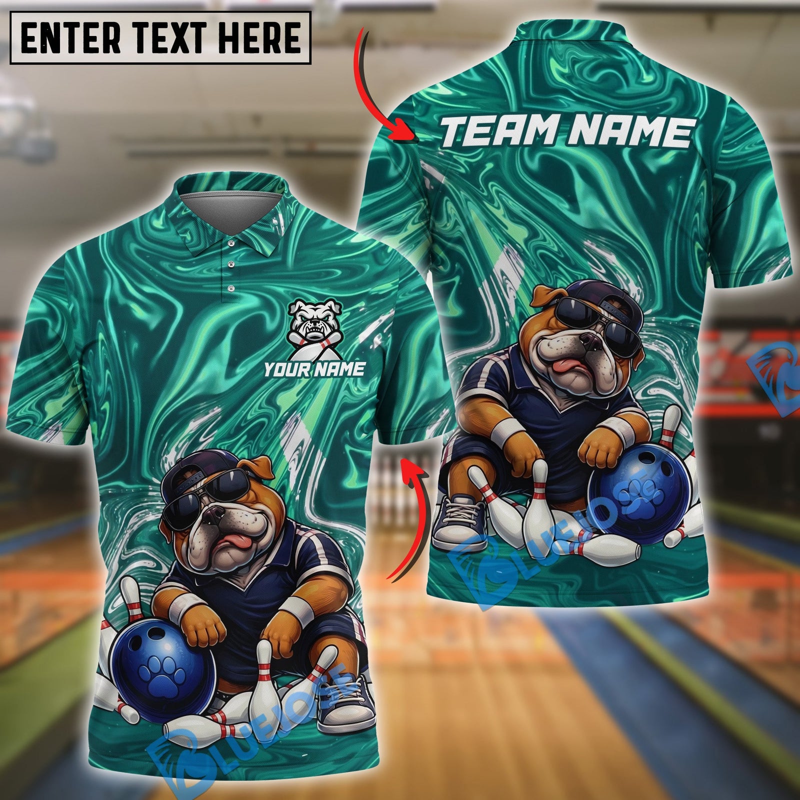 BlueJose Bowling And Pins Badass Bulldog Customized Name, Team Name 3D Shirt (4 Colors)