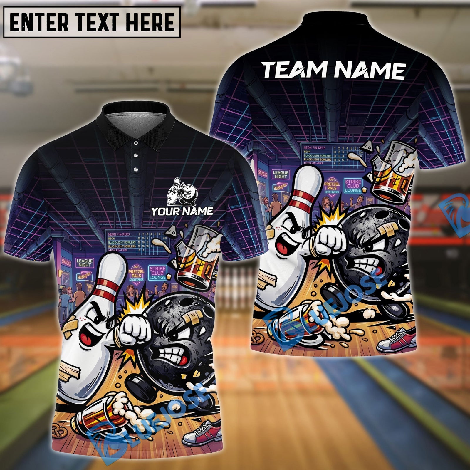 BlueJose Bowling And Pins Funny Beer Drunken Fighting Customized Name, Team Name 3D Shirt (4 Colors)