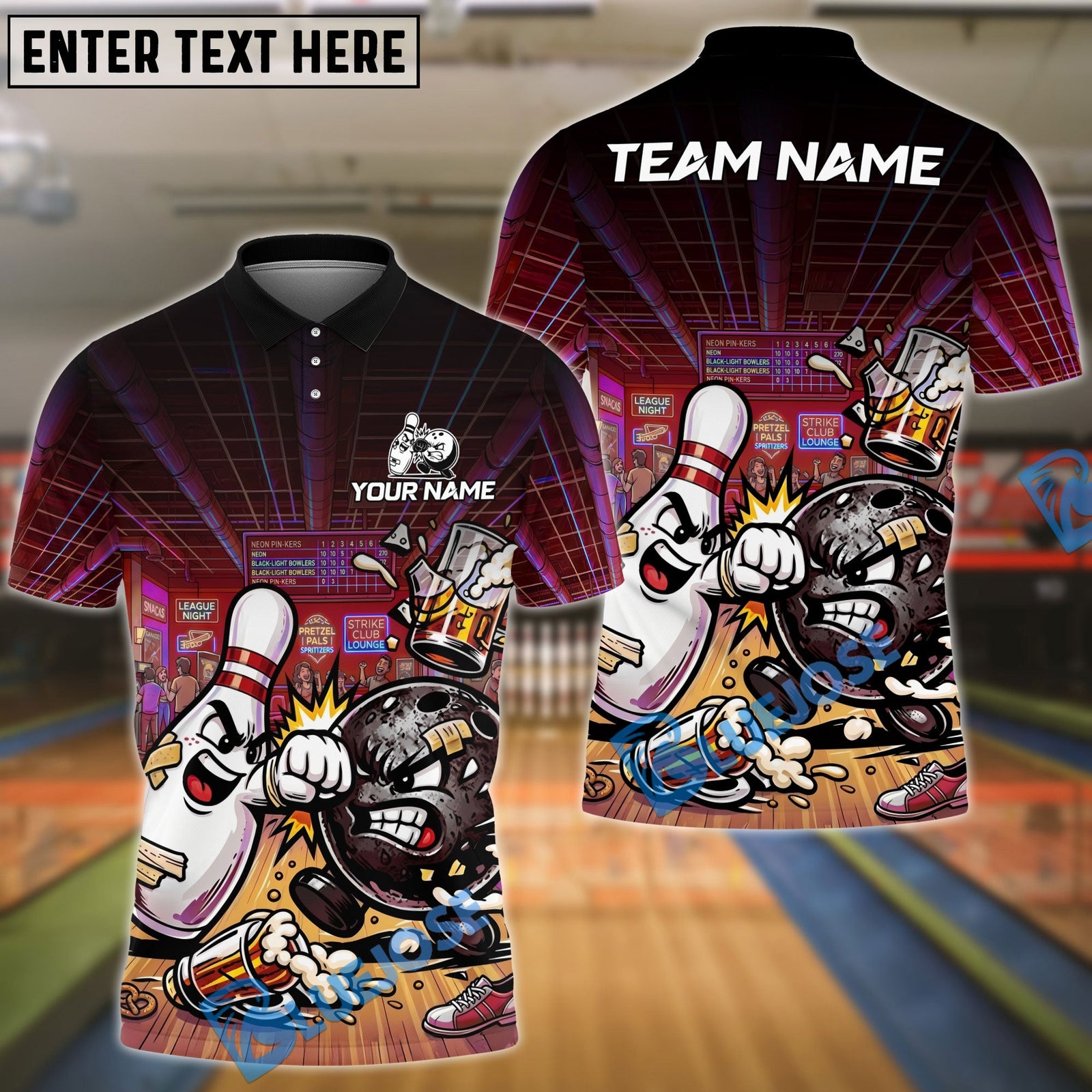 BlueJose Bowling And Pins Funny Beer Drunken Fighting Customized Name, Team Name 3D Shirt (4 Colors)
