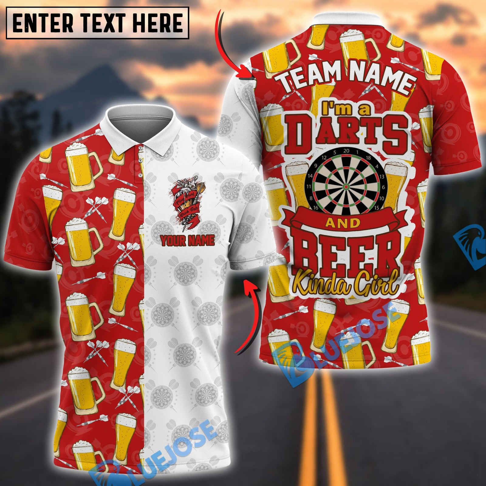 BlueJose Darts I'm A Darts And Beer Kinda Girl Personalized Name, Team Name Unisex Shirt (4 Colors)