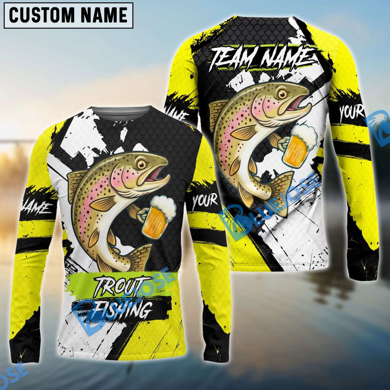 Bluejose Fishing Funny Beer Skin Custom Name & Team Name 3D Shirts (12 Breeds)