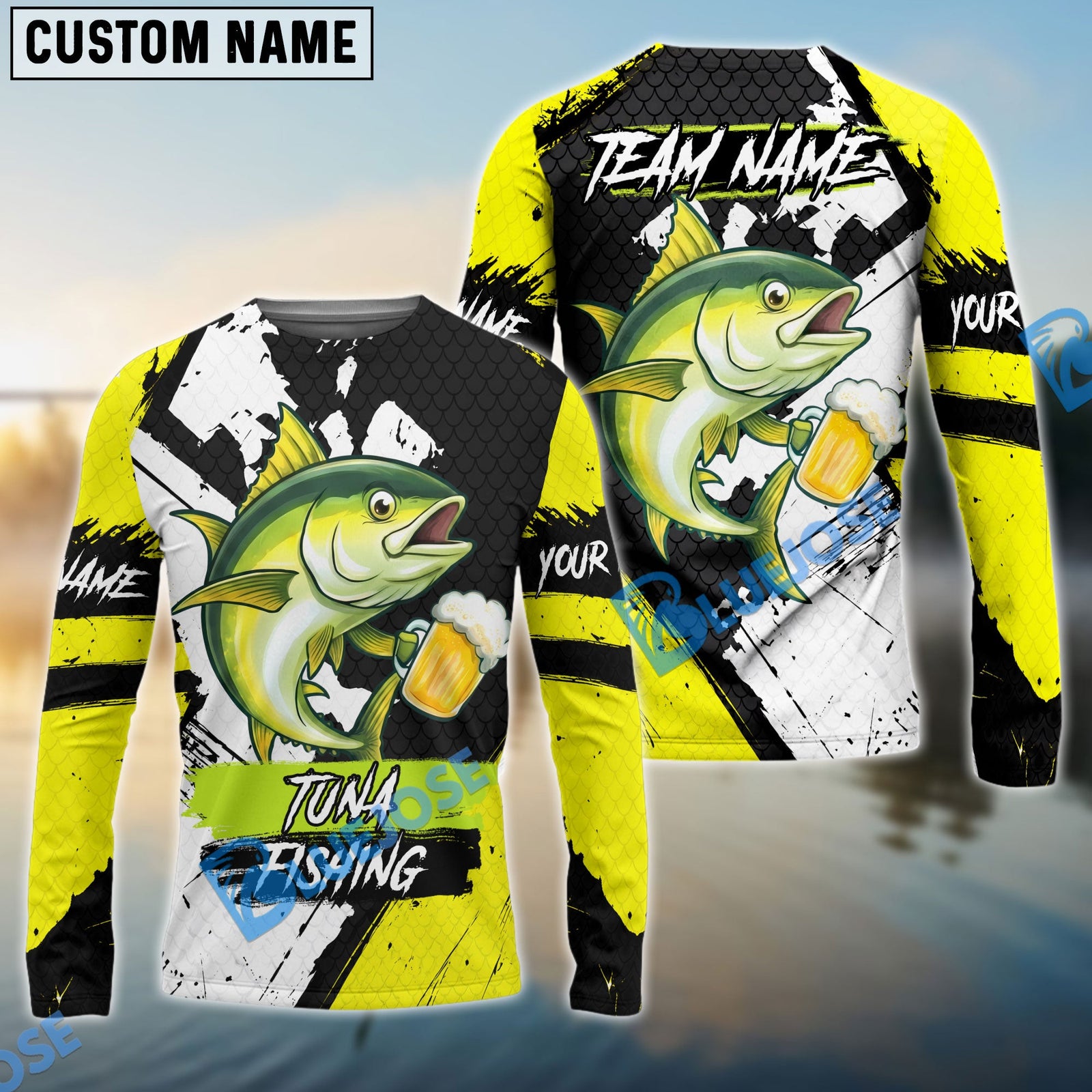Bluejose Fishing Funny Beer Skin Custom Name & Team Name 3D Shirts (12 Breeds)