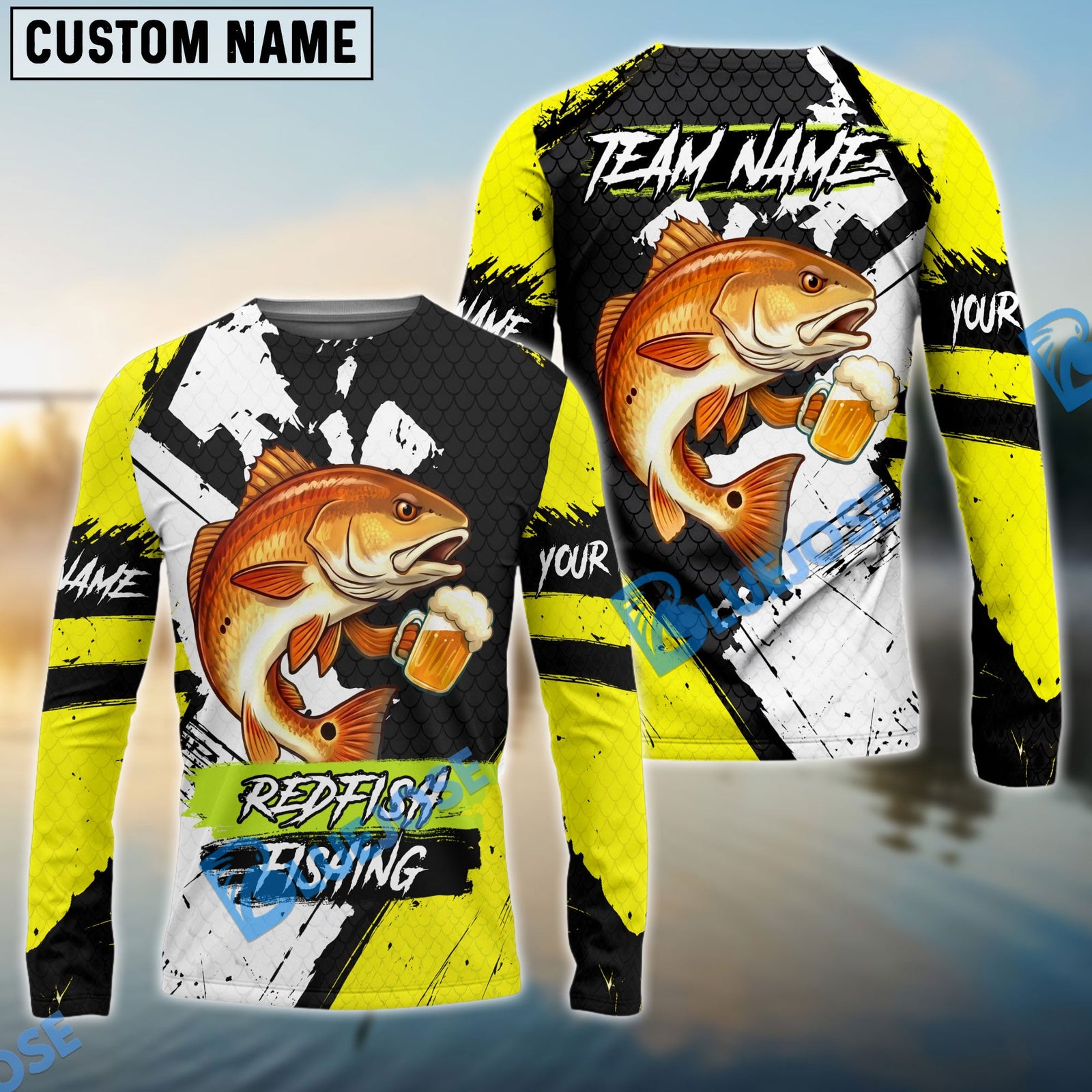Bluejose Fishing Funny Beer Skin Custom Name & Team Name 3D Shirts (12 Breeds)