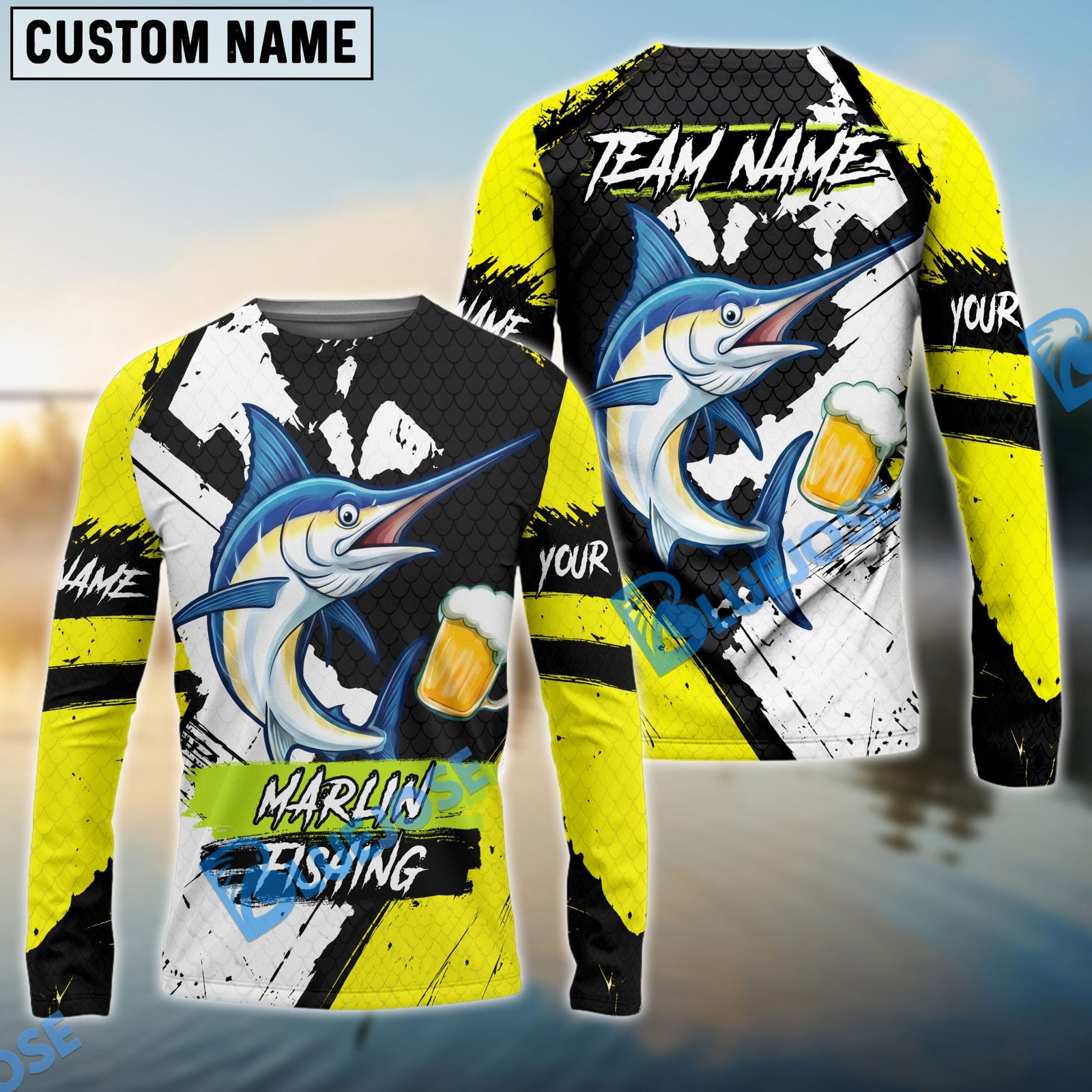 Bluejose Fishing Funny Beer Skin Custom Name & Team Name 3D Shirts (12 Breeds)