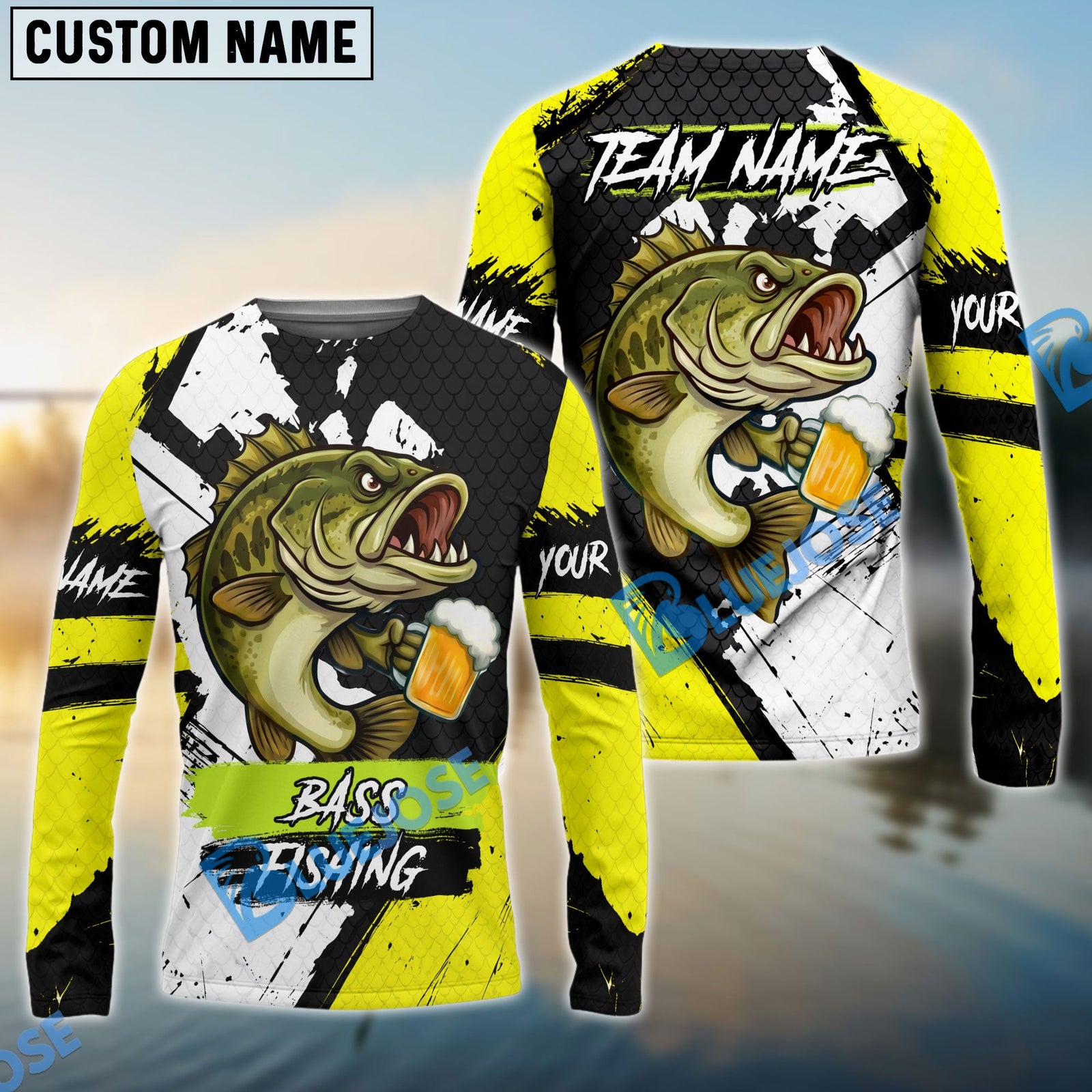Bluejose Fishing Funny Beer Skin Custom Name & Team Name 3D Shirts (12 Breeds)