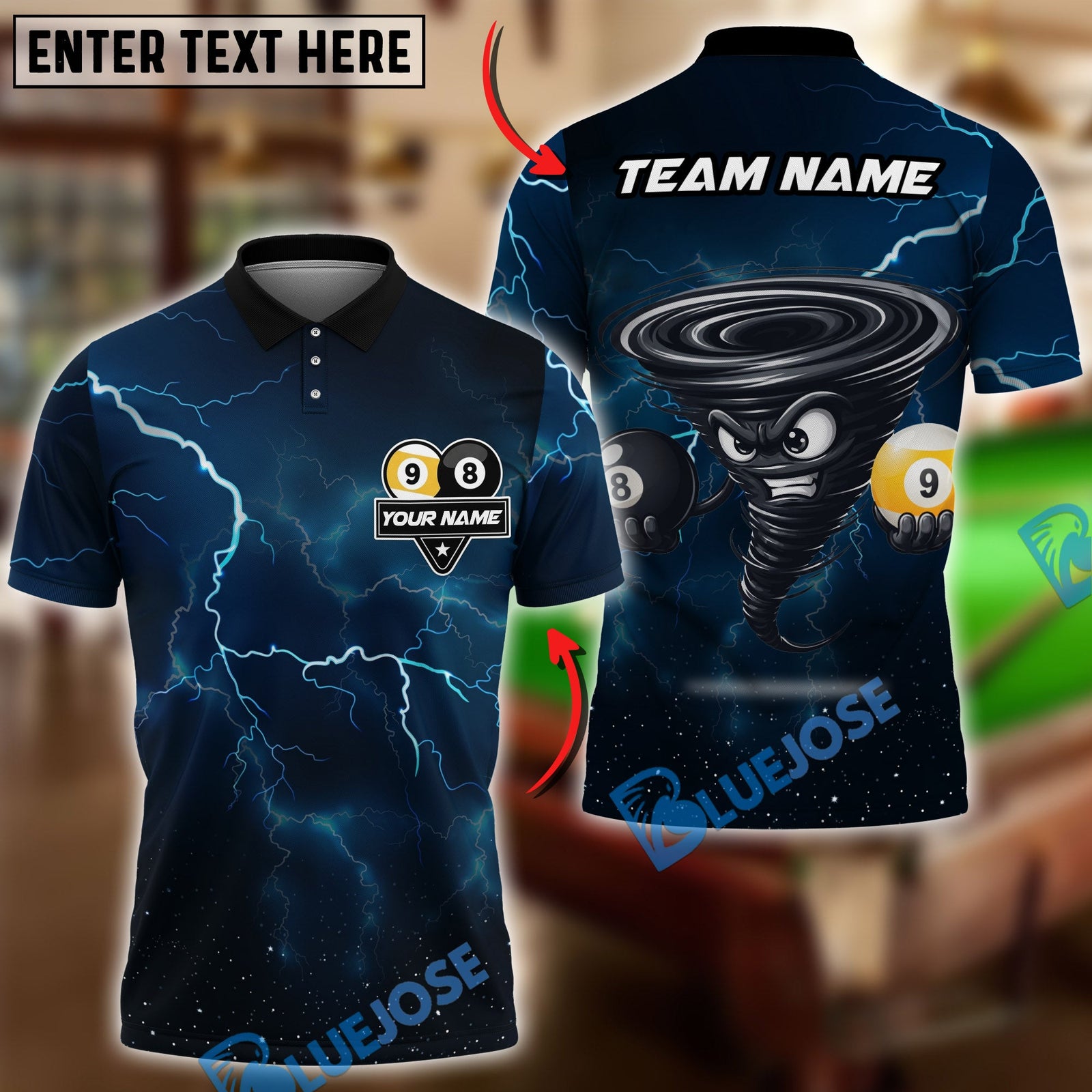 BlueJose Billiards Ball 8 & Ball 9 Angry Tornado Character Personalized Name Shirt (6 Colors)
