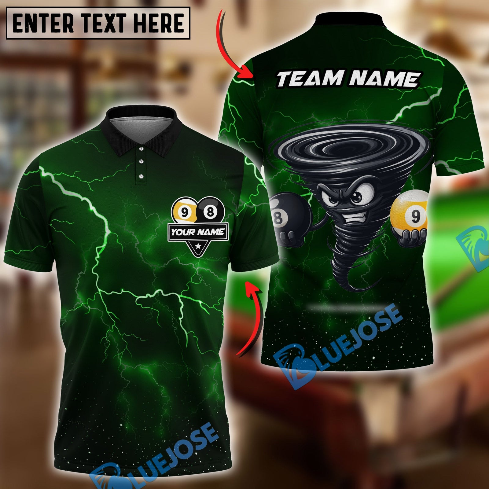 BlueJose Billiards Ball 8 & Ball 9 Angry Tornado Character Personalized Name Shirt (6 Colors)