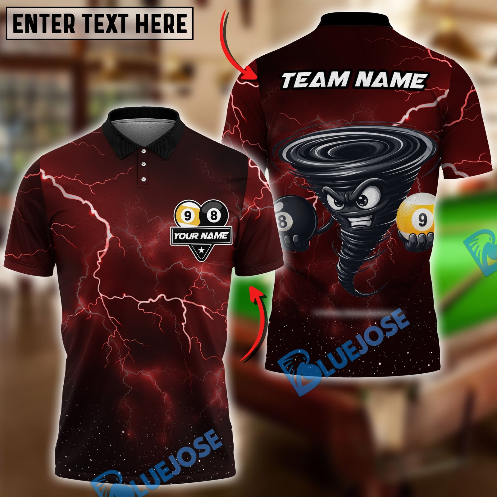 BlueJose Billiards Ball 8 & Ball 9 Angry Tornado Character Personalized Name Shirt (6 Colors)