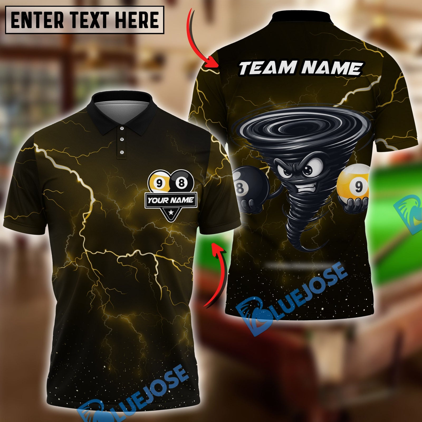 BlueJose Billiards Ball 8 & Ball 9 Angry Tornado Character Personalized Name Shirt (6 Colors)