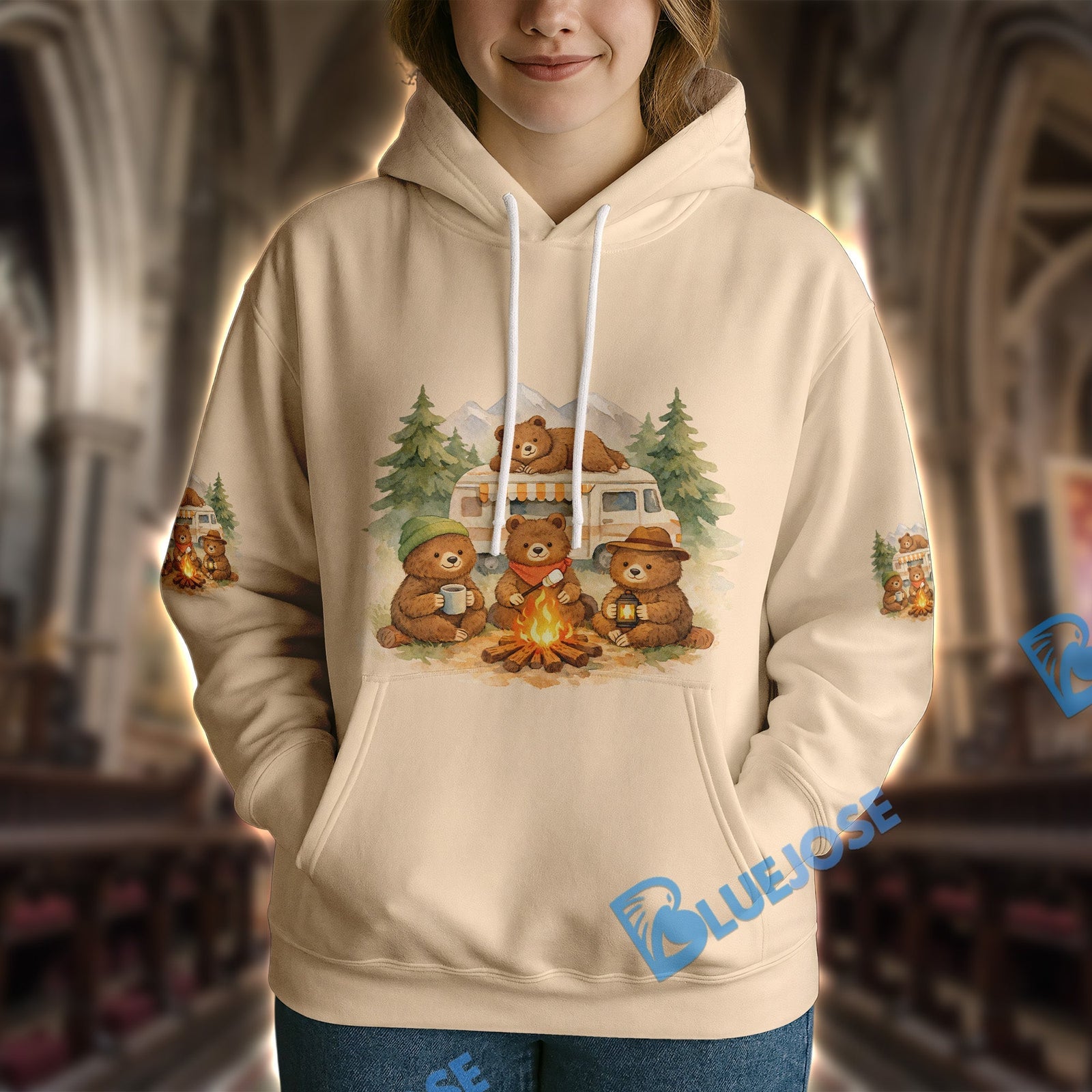 BlueJose Bear Camping We Will Get There When We Get There Personalized Name Shirts