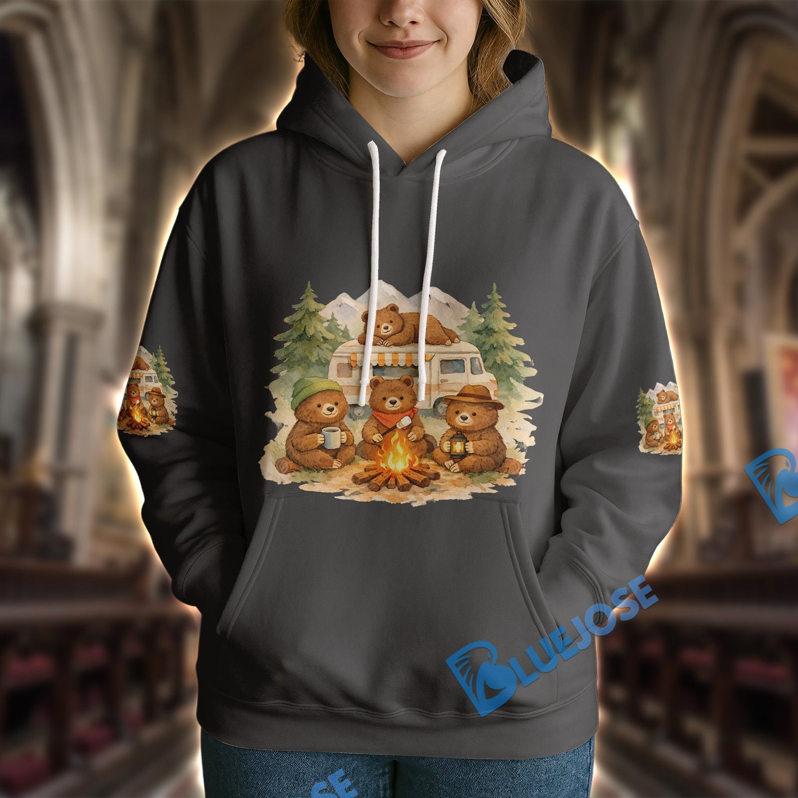 BlueJose Bear Camping We Will Get There When We Get There Personalized Name Shirts