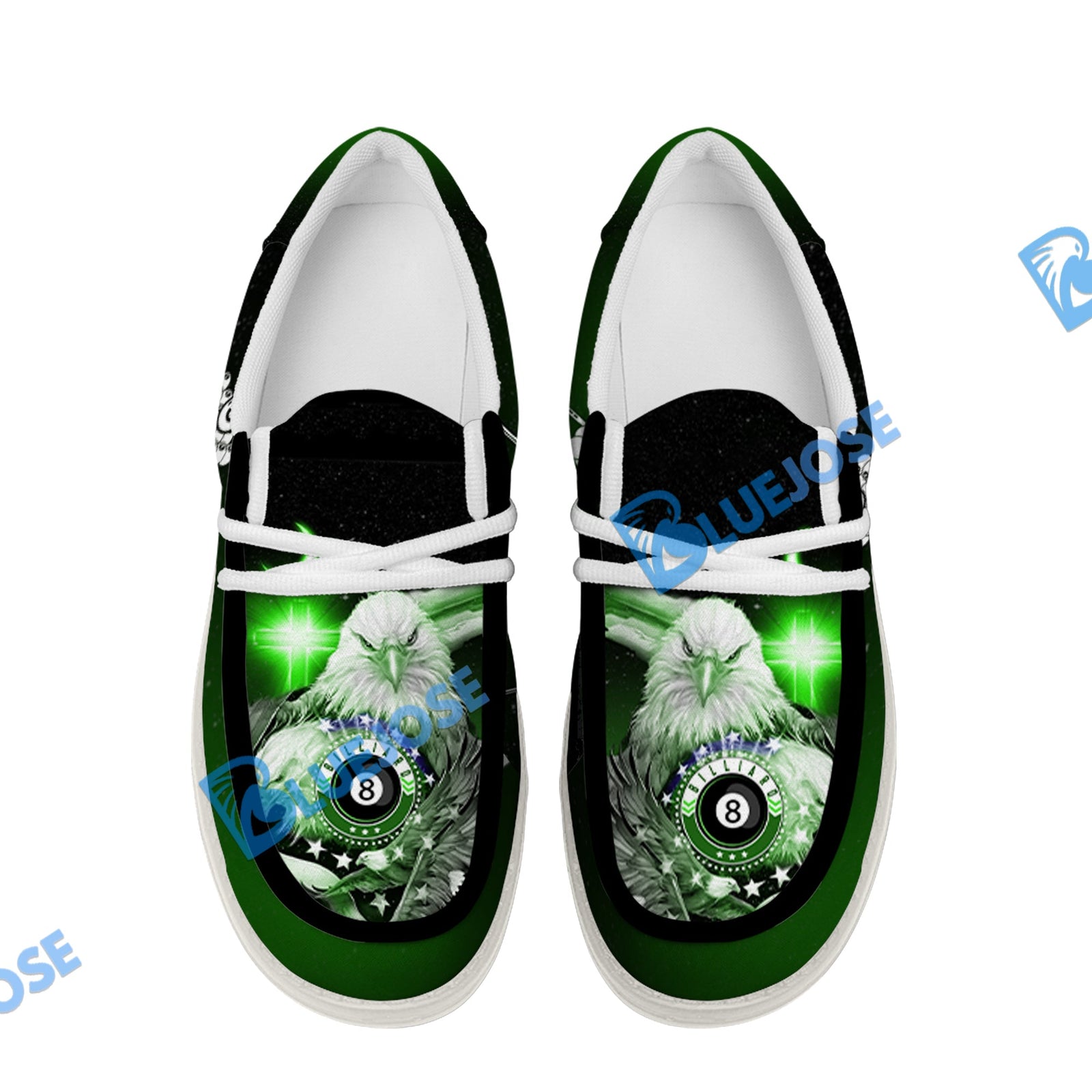 BlueJose Billiards Ball 8 Cross Eagle American Flag White Canvas Loafer Shoes (4 Colors)