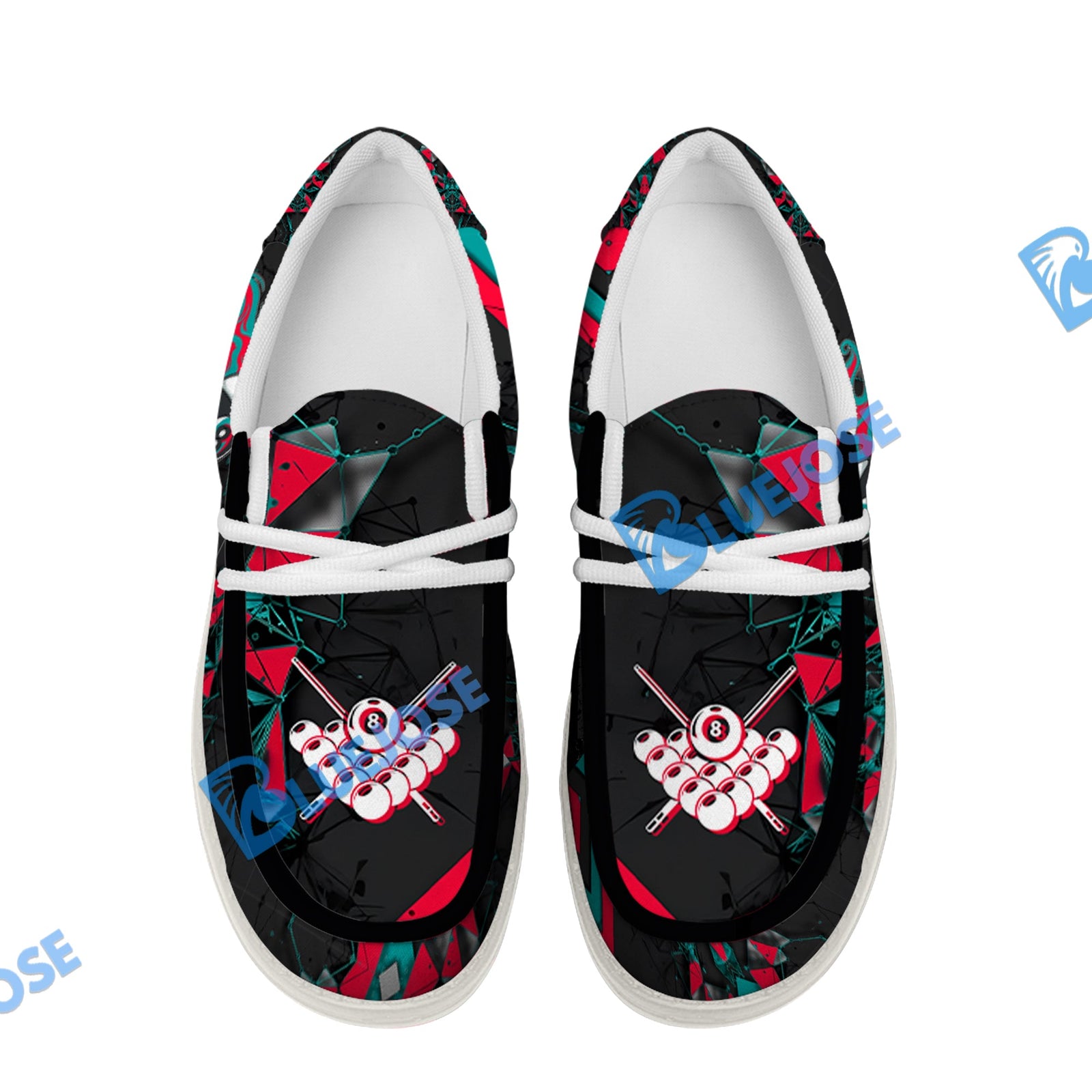 BlueJose Billiards 8 Ball Peaceful Fire White Canvas Loafer Shoes