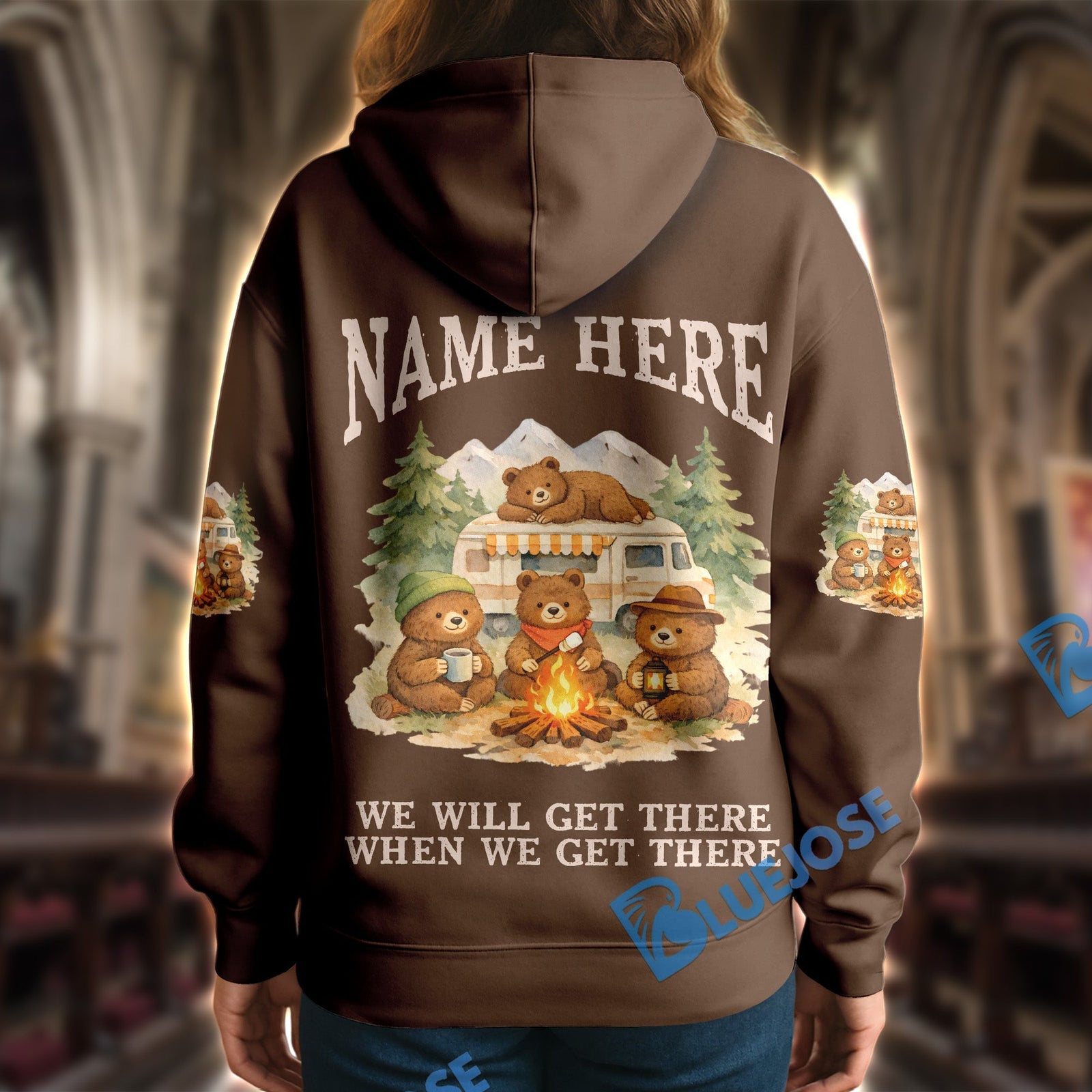 BlueJose Bear Camping We Will Get There When We Get There Personalized Name Shirts