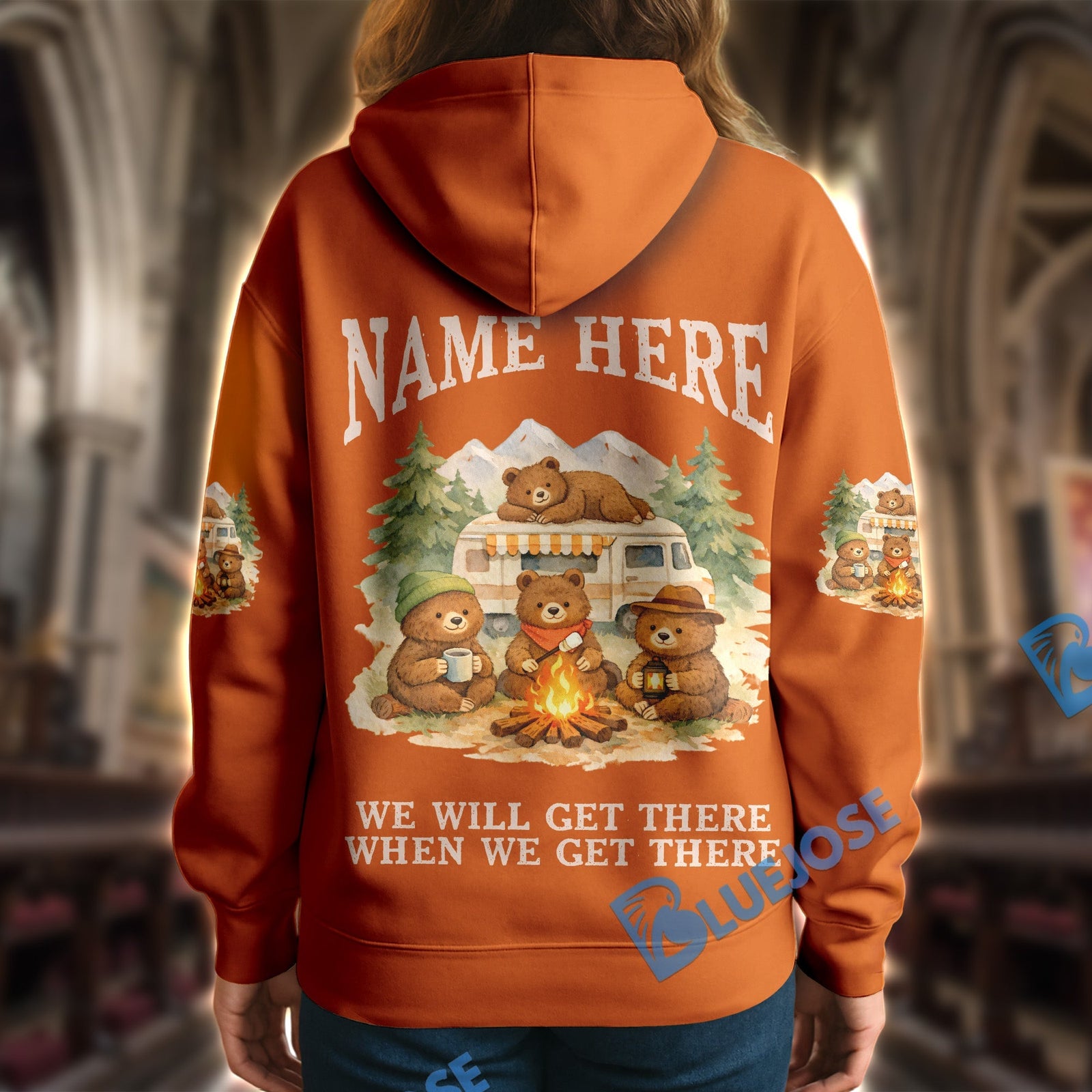 BlueJose Bear Camping We Will Get There When We Get There Personalized Name Shirts