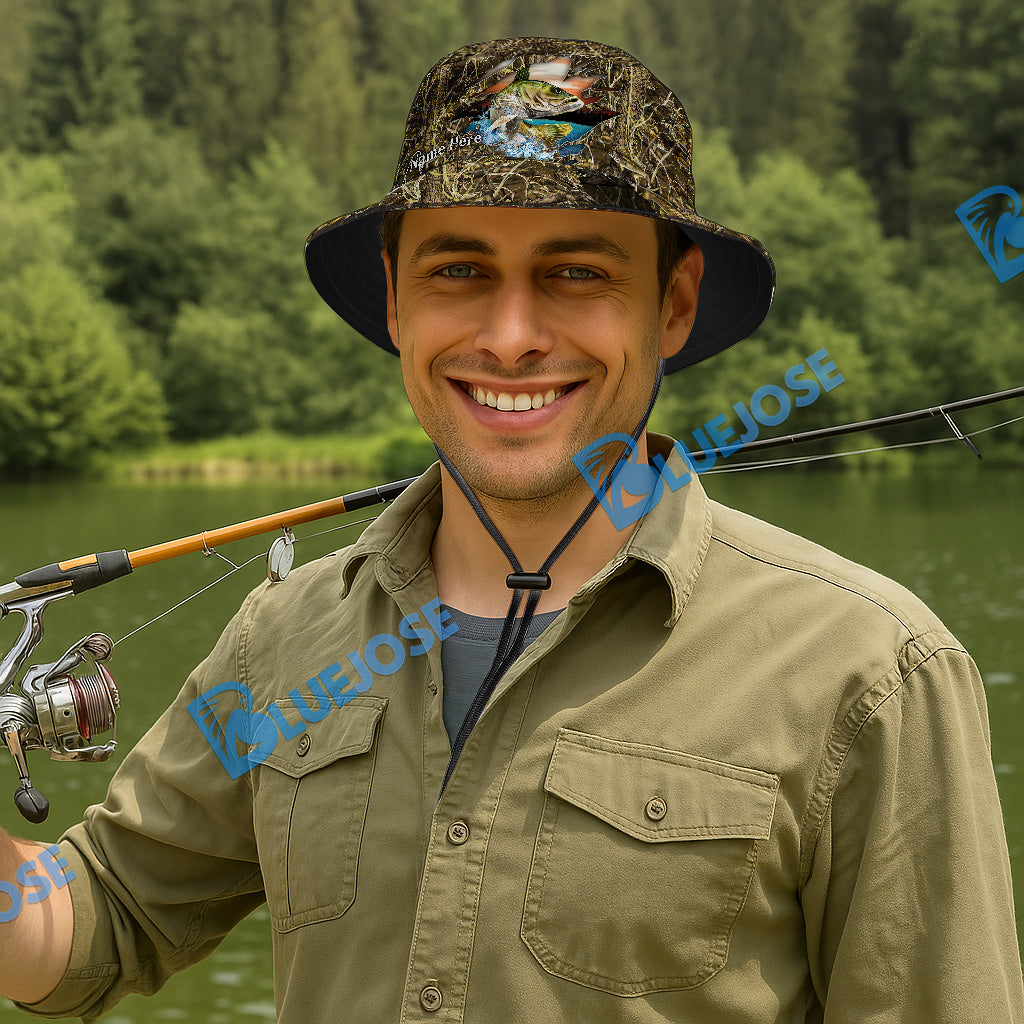 BlueJose Walleye Camouflage Custom Name Bucket Hat