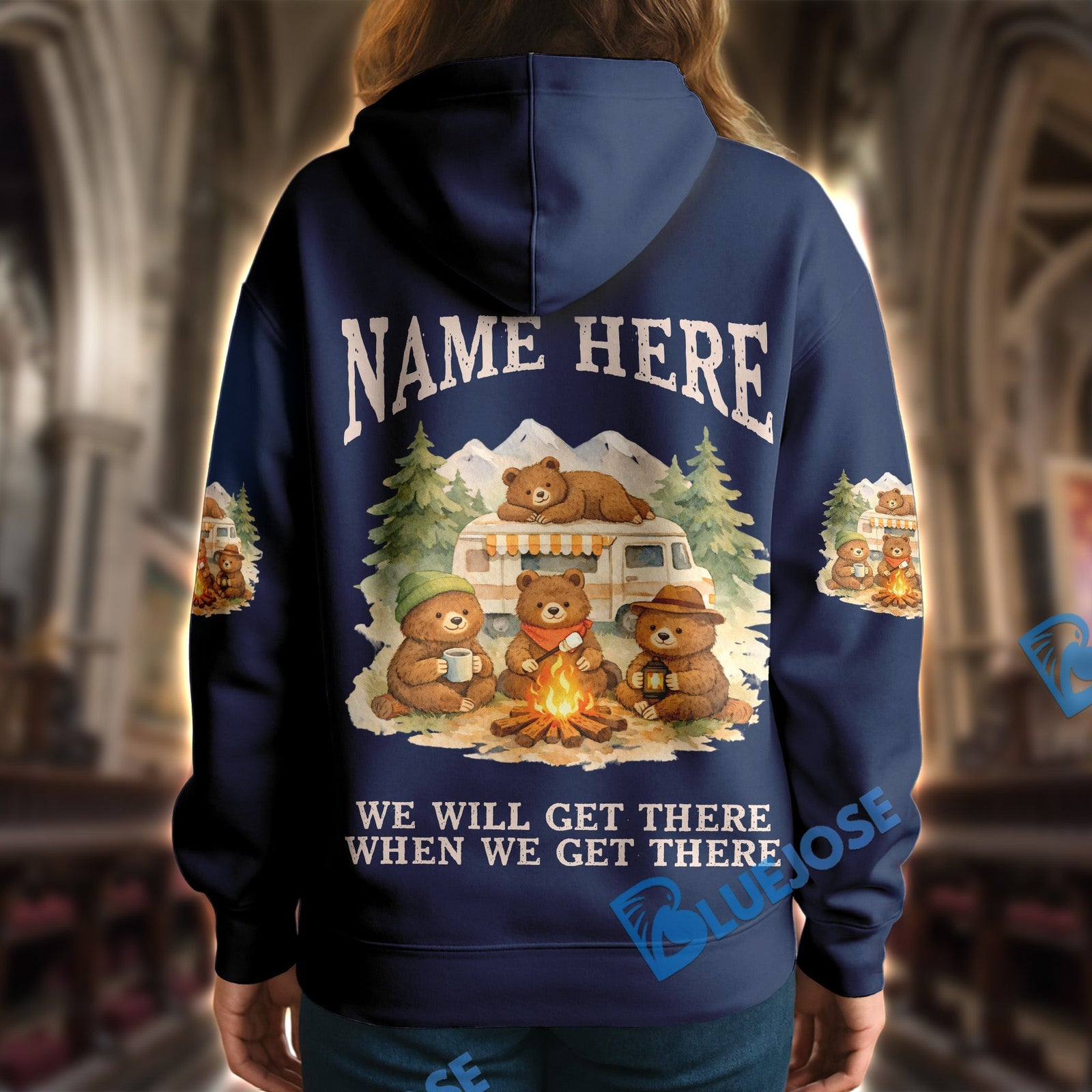 BlueJose Bear Camping We Will Get There When We Get There Personalized Name Shirts